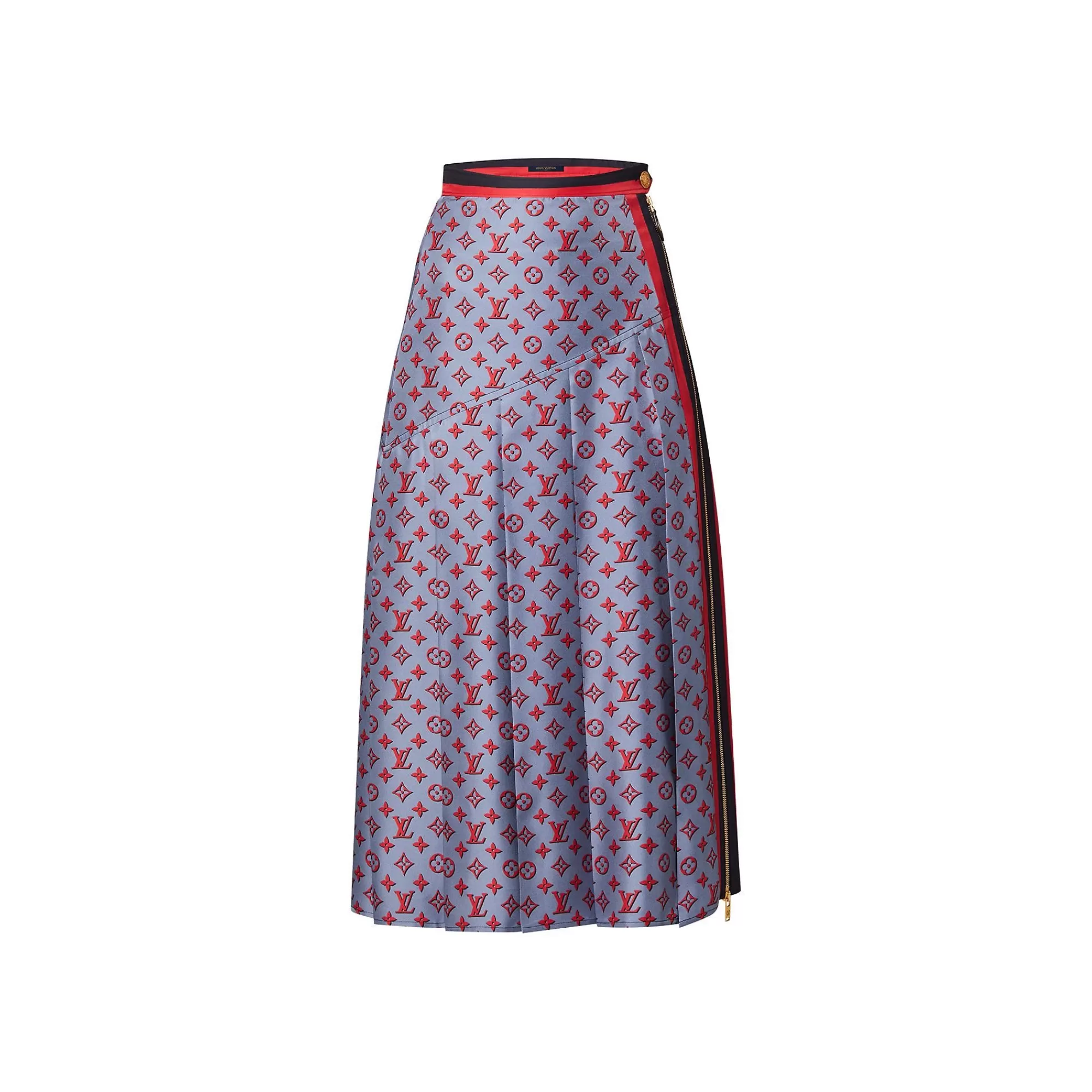 Shop Louis Vuitton 3D Monogram Asymmetrical Pleat Midi Skirt Blue Grey