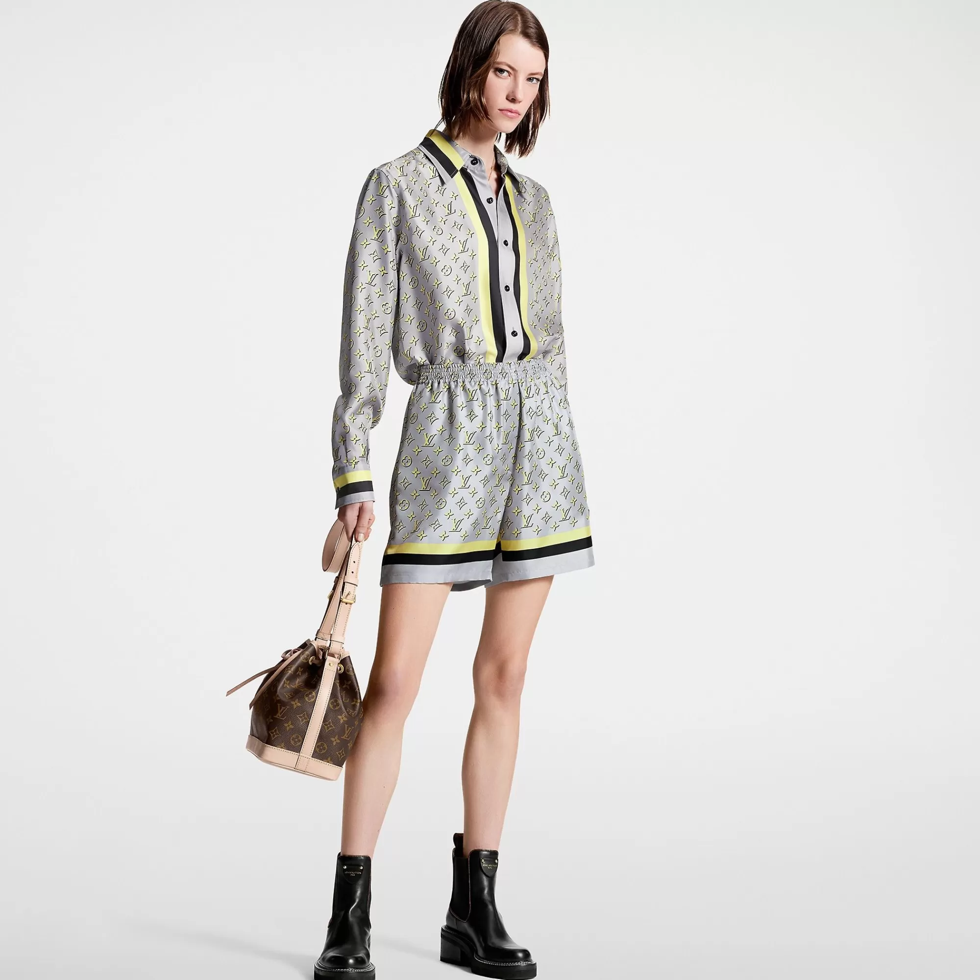 Best Louis Vuitton 3D Monogram Stripe Accent Pajama Shorts Grey