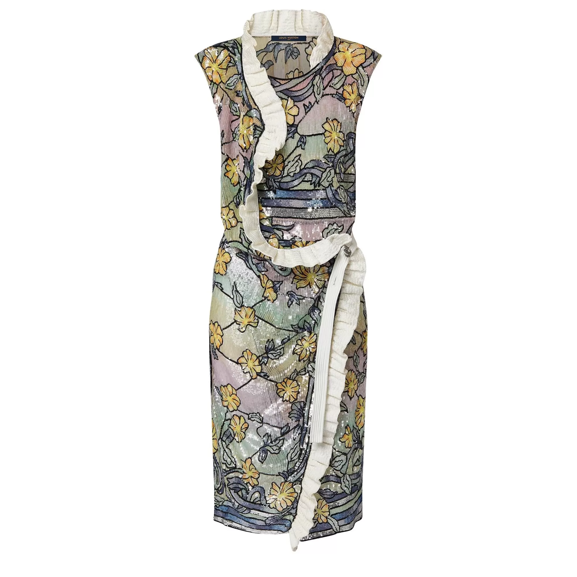 Hot Louis Vuitton Asnieres Sequin Ruffle Trim Wrap Dress