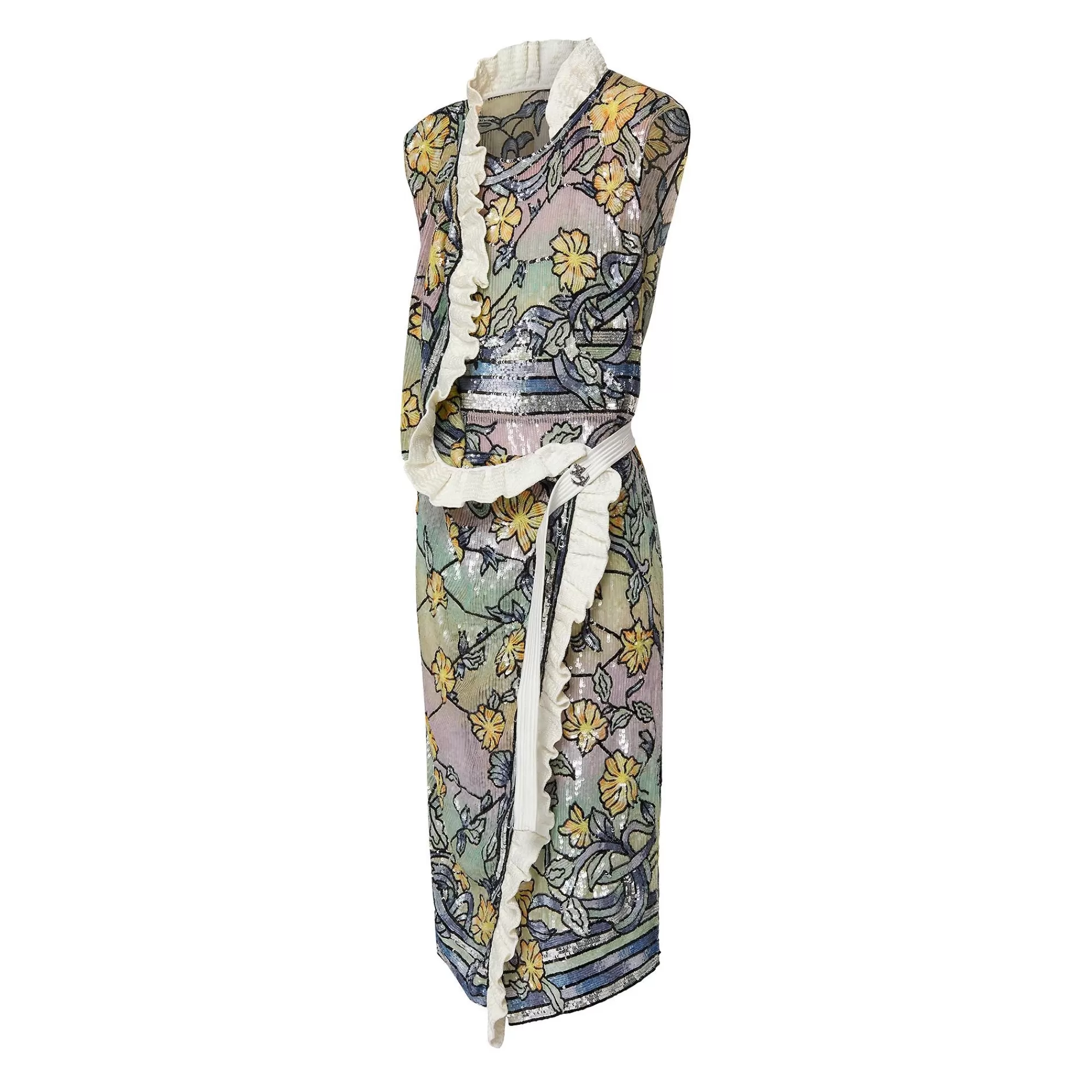 Hot Louis Vuitton Asnieres Sequin Ruffle Trim Wrap Dress