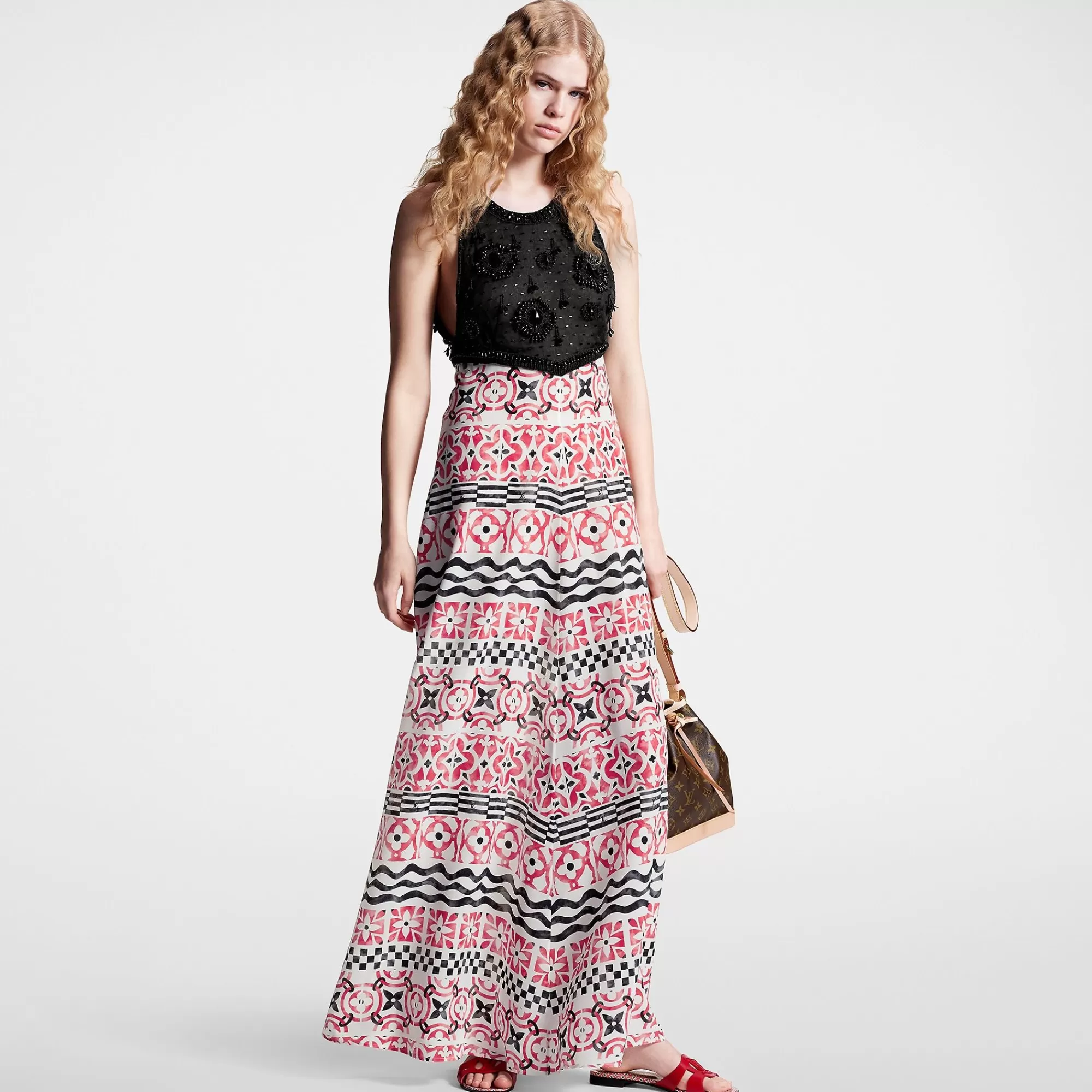 Best Sale Louis Vuitton Beaded Top Monogram Tile Maxi Dress
