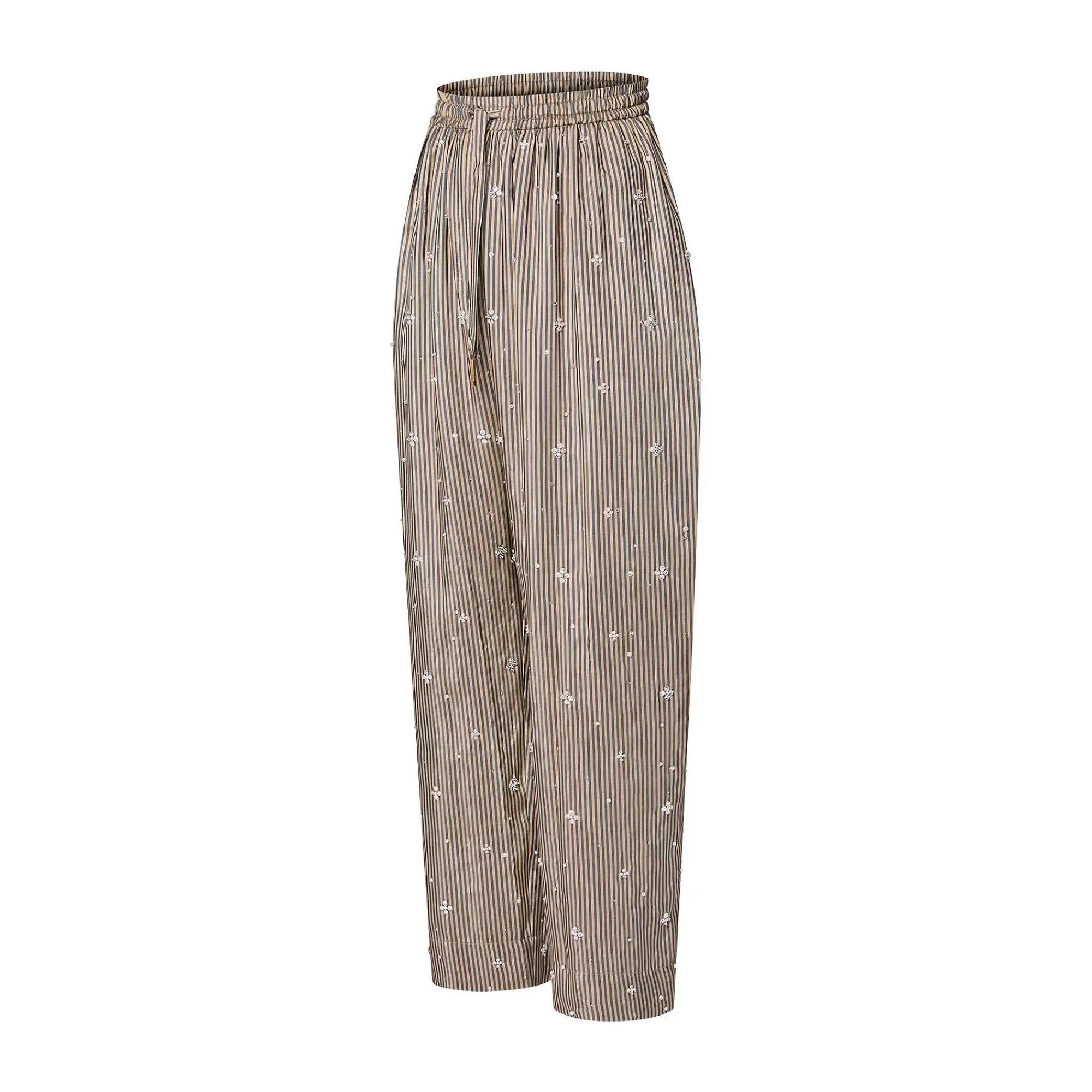Hot Louis Vuitton Bejeweled Pinstripe Baggy Pajama Pants