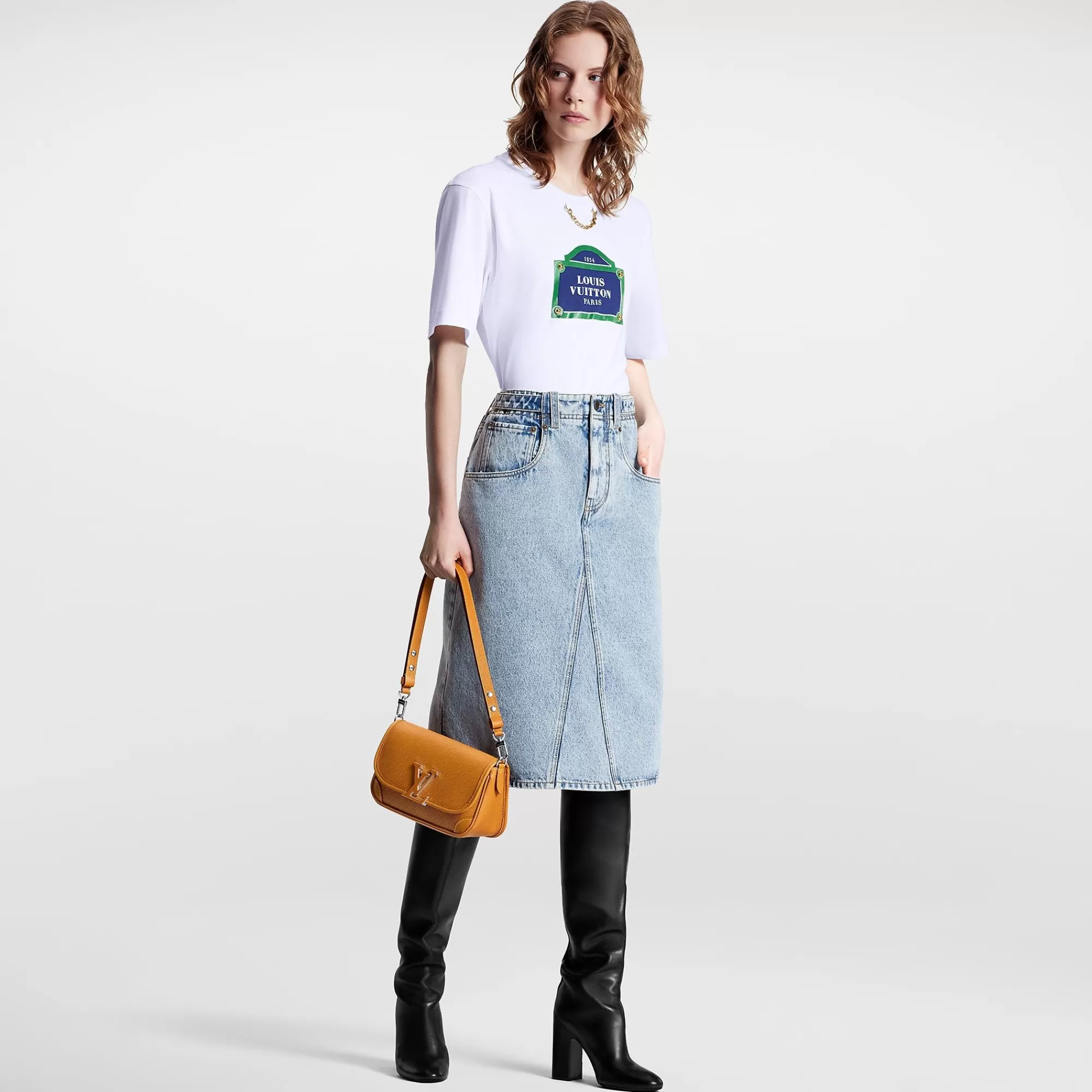 Online Louis Vuitton Bleached Denim Midi Skirt