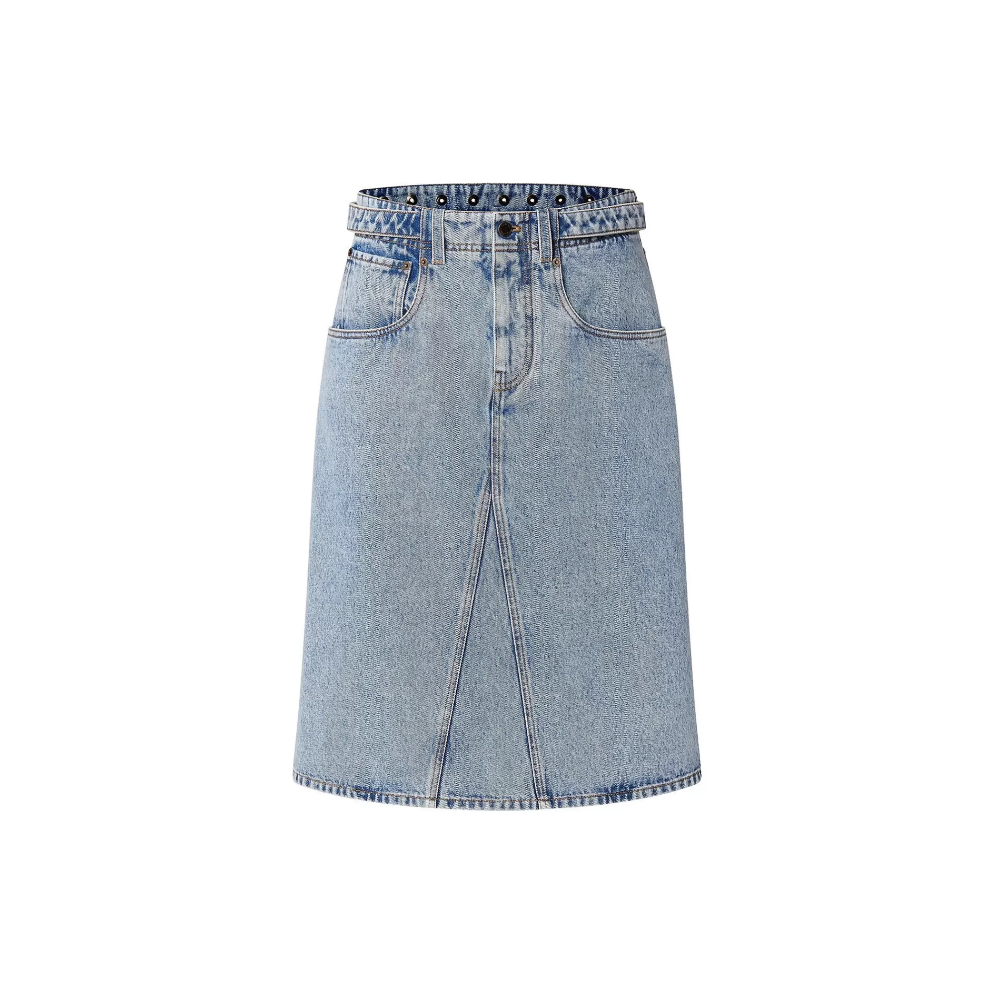 Online Louis Vuitton Bleached Denim Midi Skirt