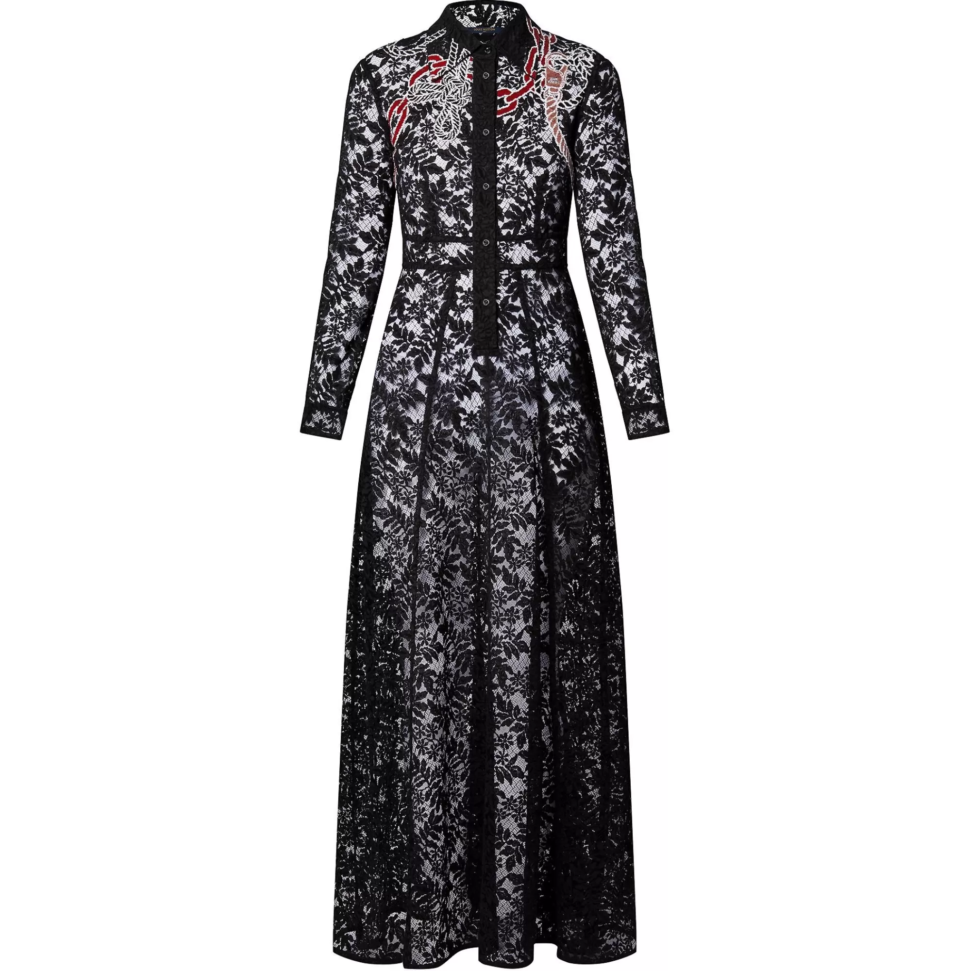 Sale Louis Vuitton Chain Motif Long Lace Shirt Dress