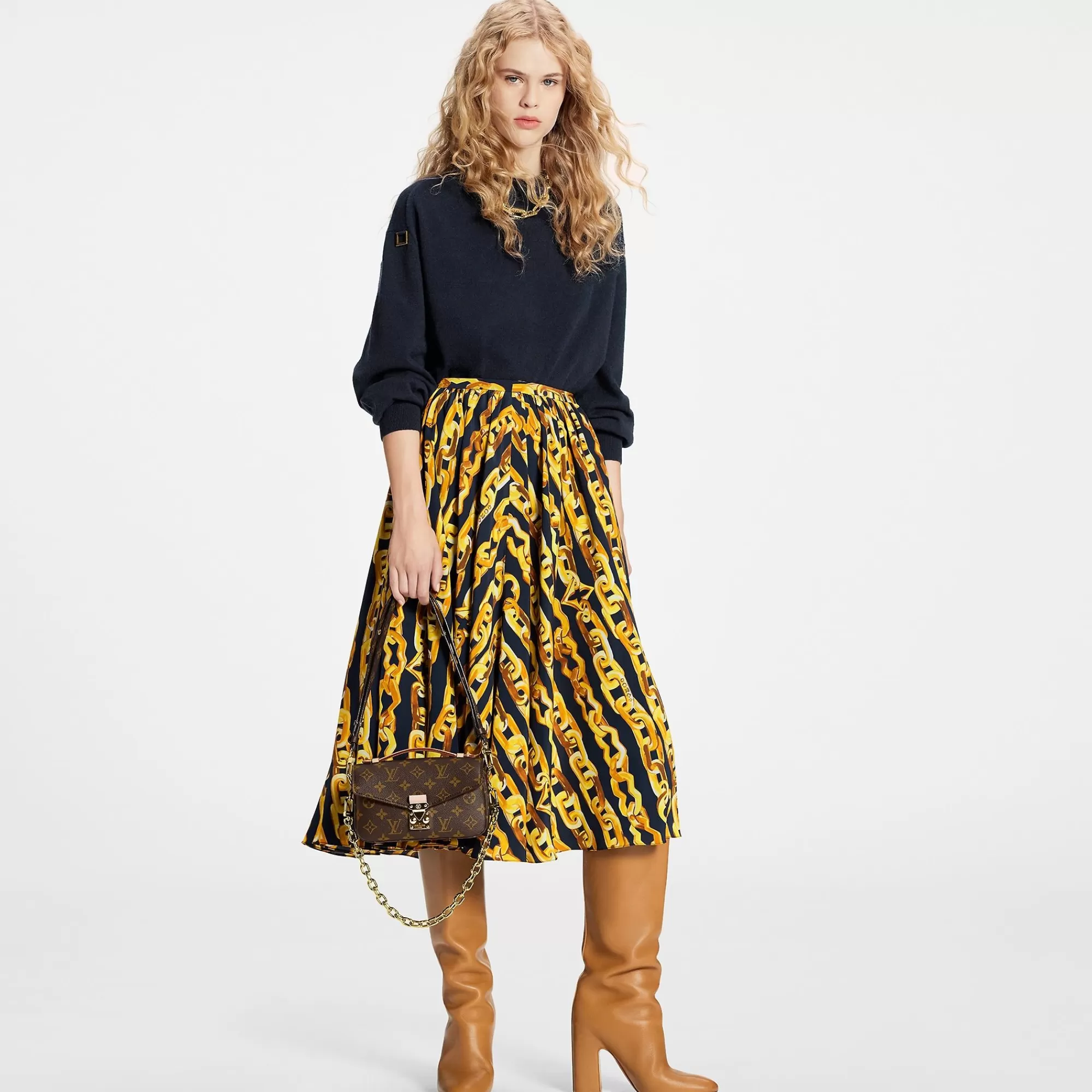 Clearance Louis Vuitton Chain Print Silk Midi Skirt