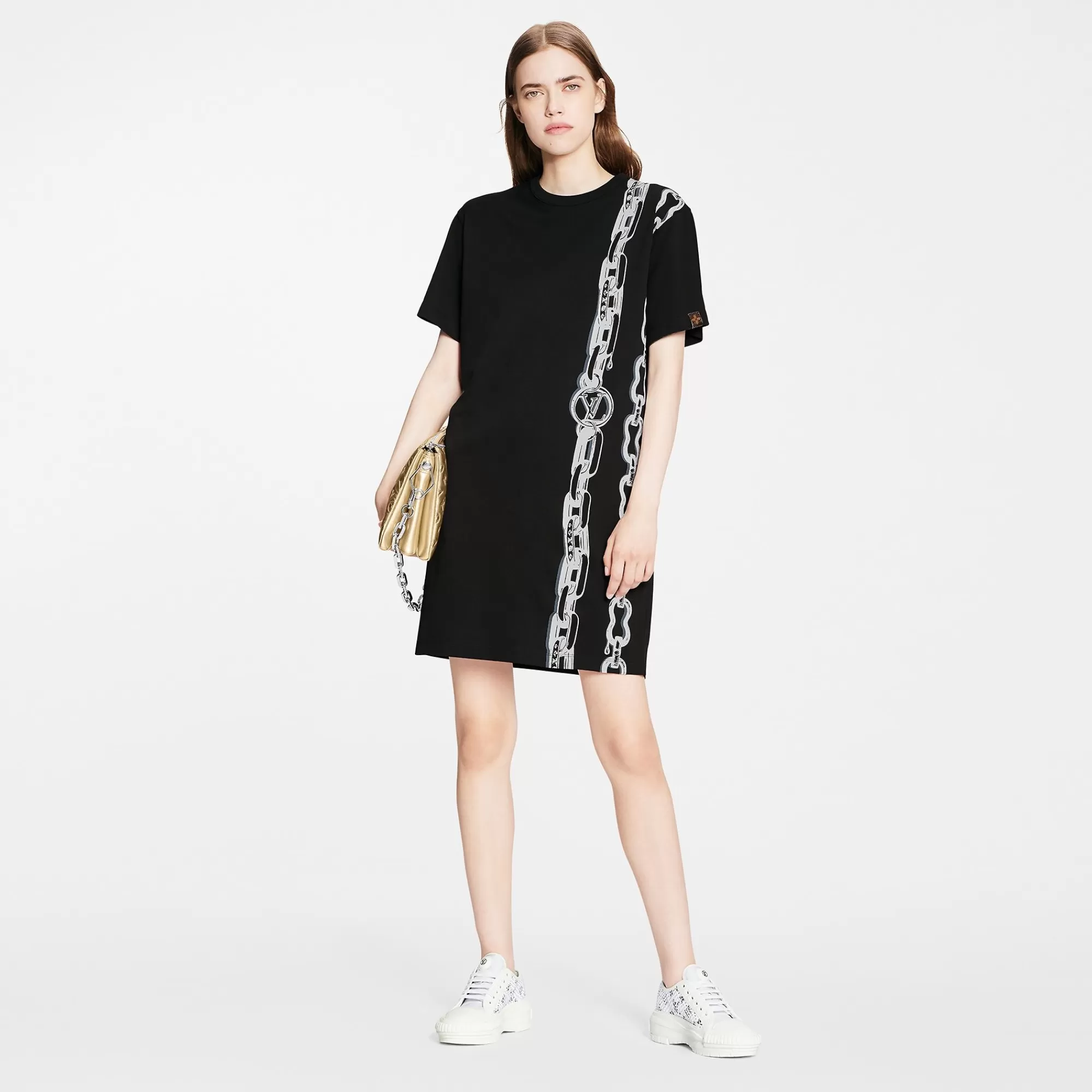Shop Louis Vuitton Chain Print T-Shirt Dress