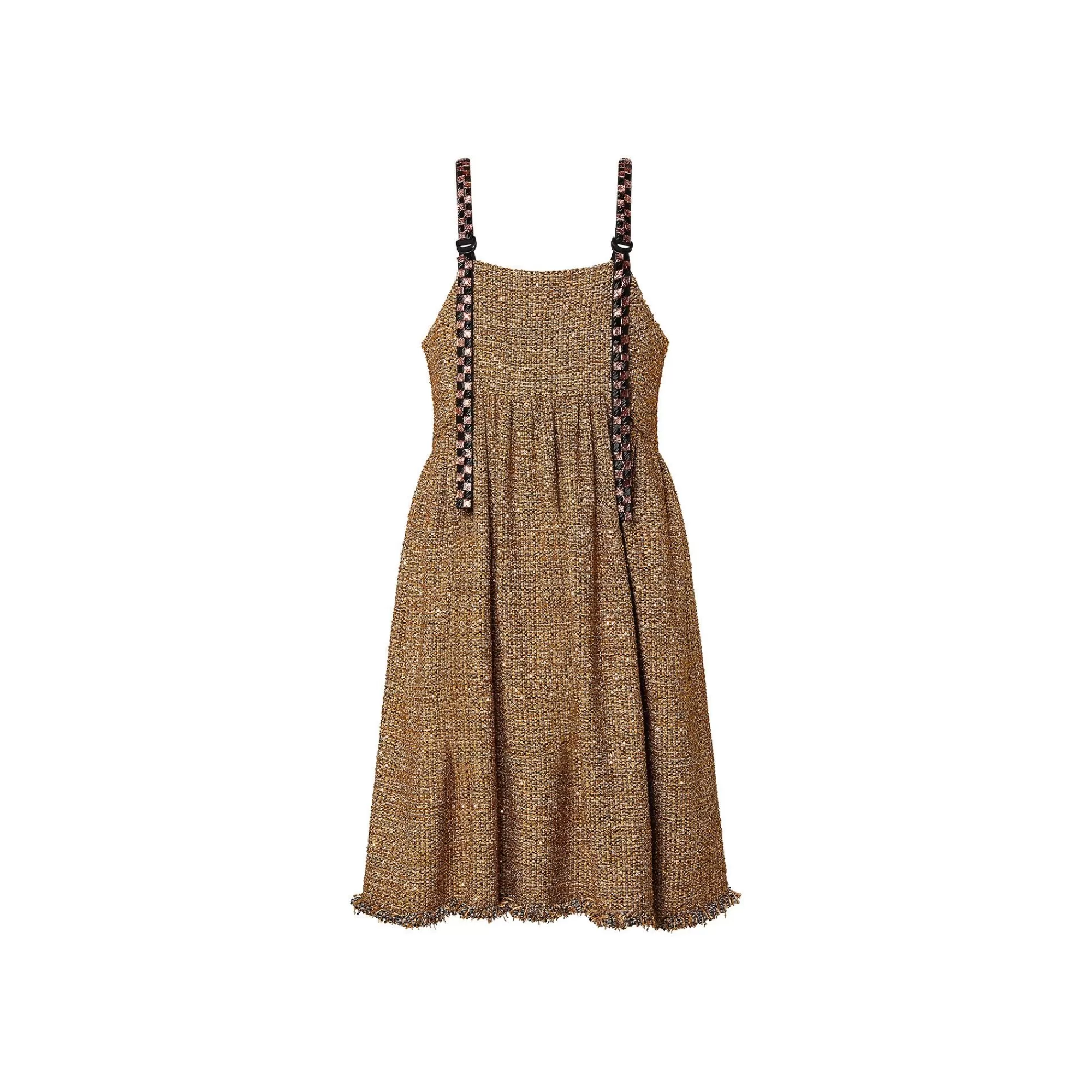 Outlet Louis Vuitton Checkerboard Strap Gold Tweed Dress