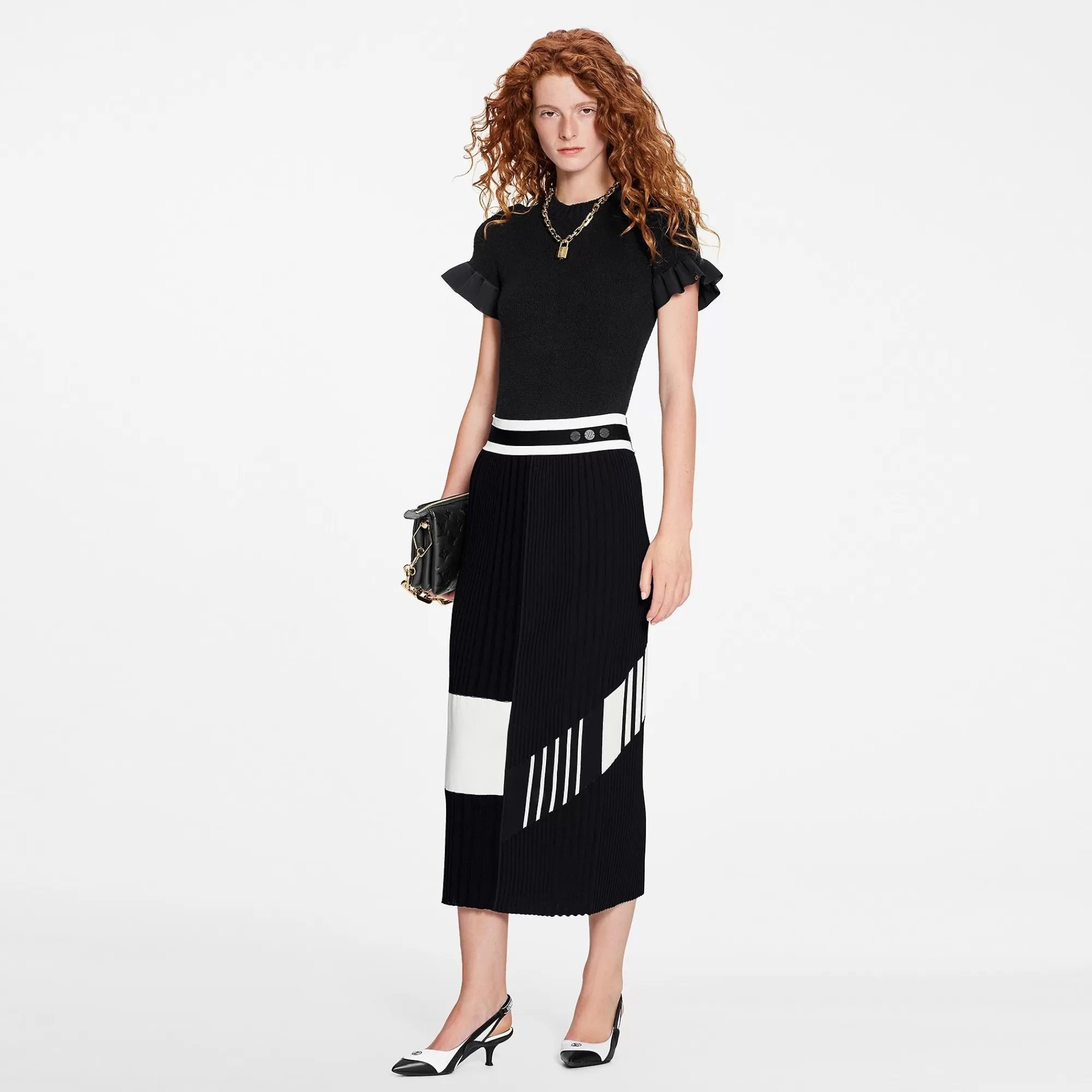Discount Louis Vuitton Color-Blocked Knit Midi Skirt
