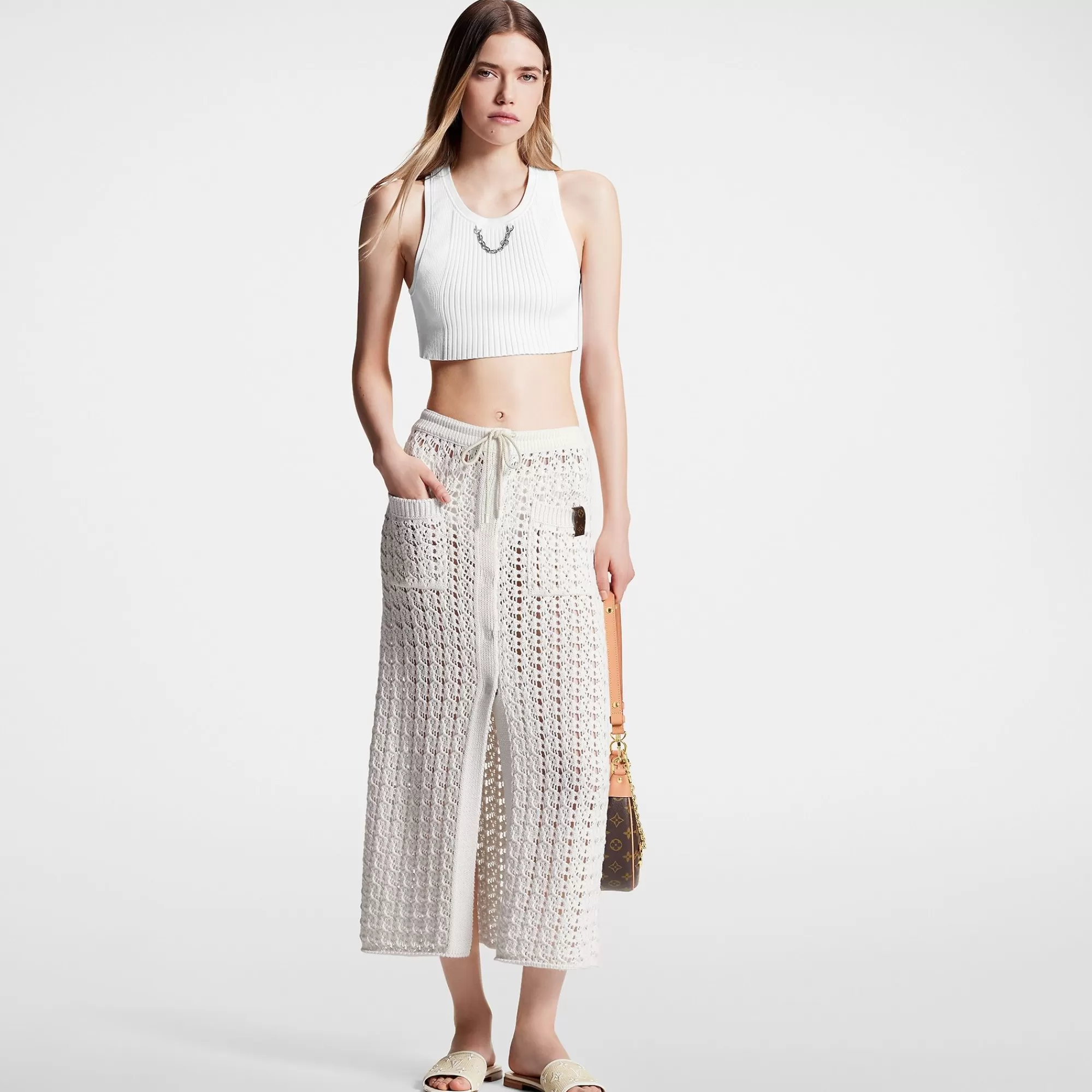 Best Louis Vuitton Crochet Knit Skirt White
