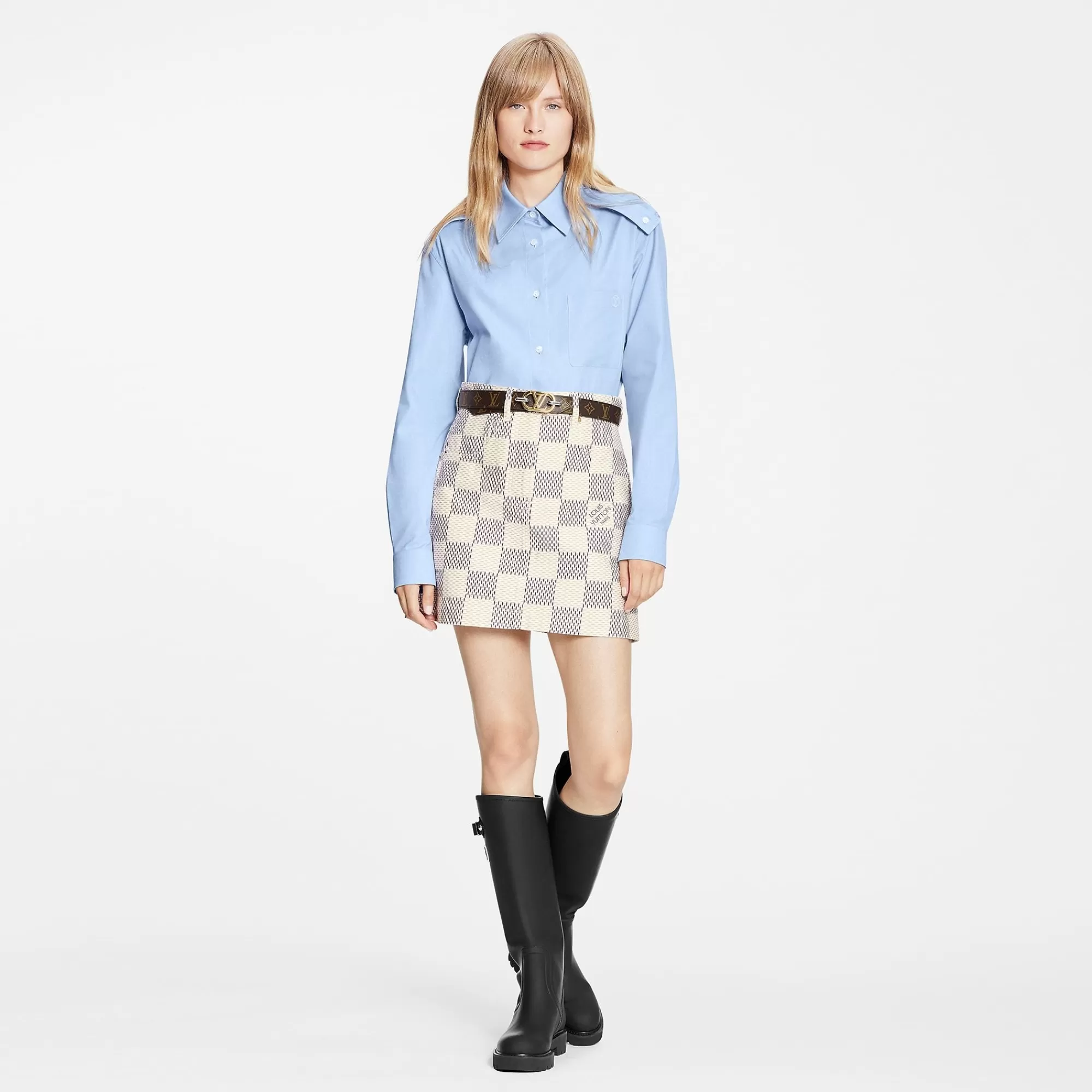 Clearance Louis Vuitton Damier Azur Denim A-Line Mini Skirt