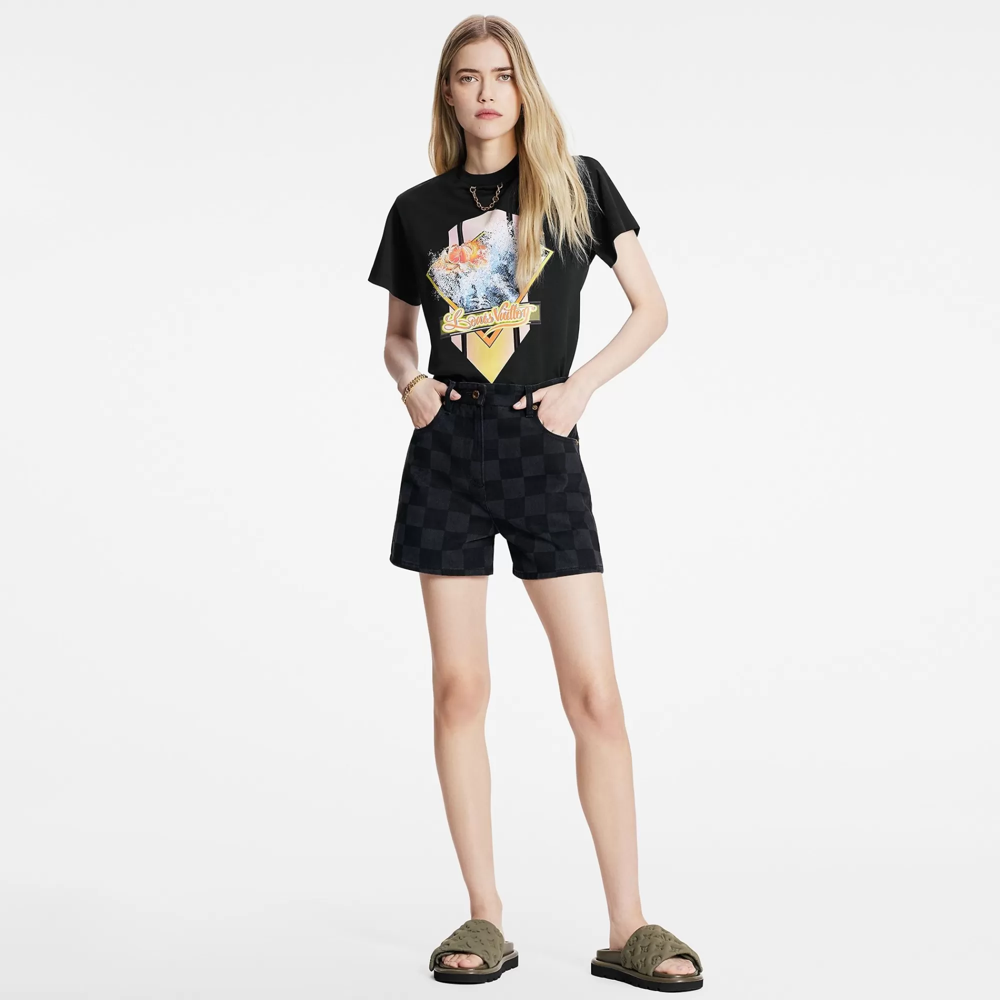 Hot Louis Vuitton Damier Graphite Denim Mini Shorts