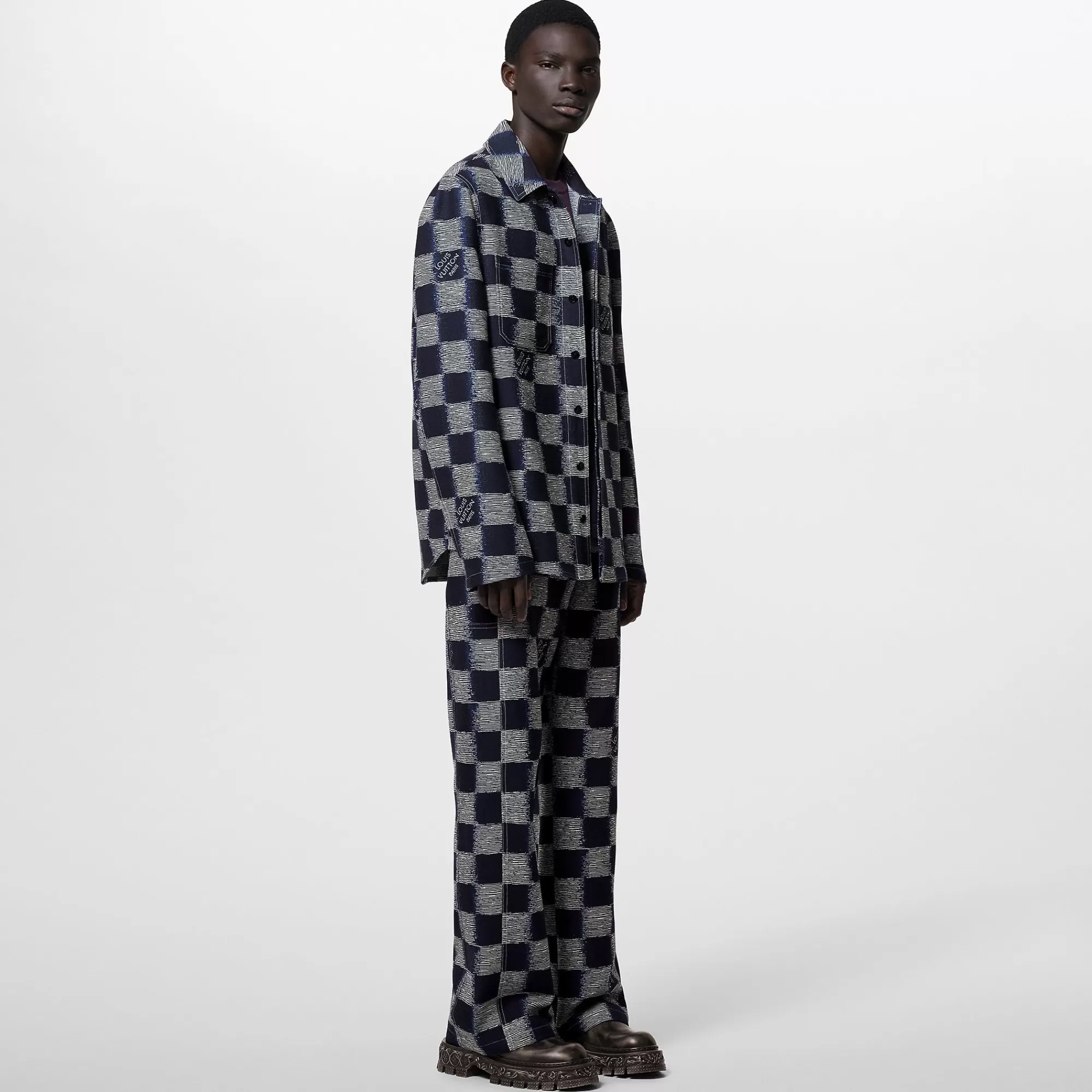 Shop Louis Vuitton Damier Wool Workwear Pants