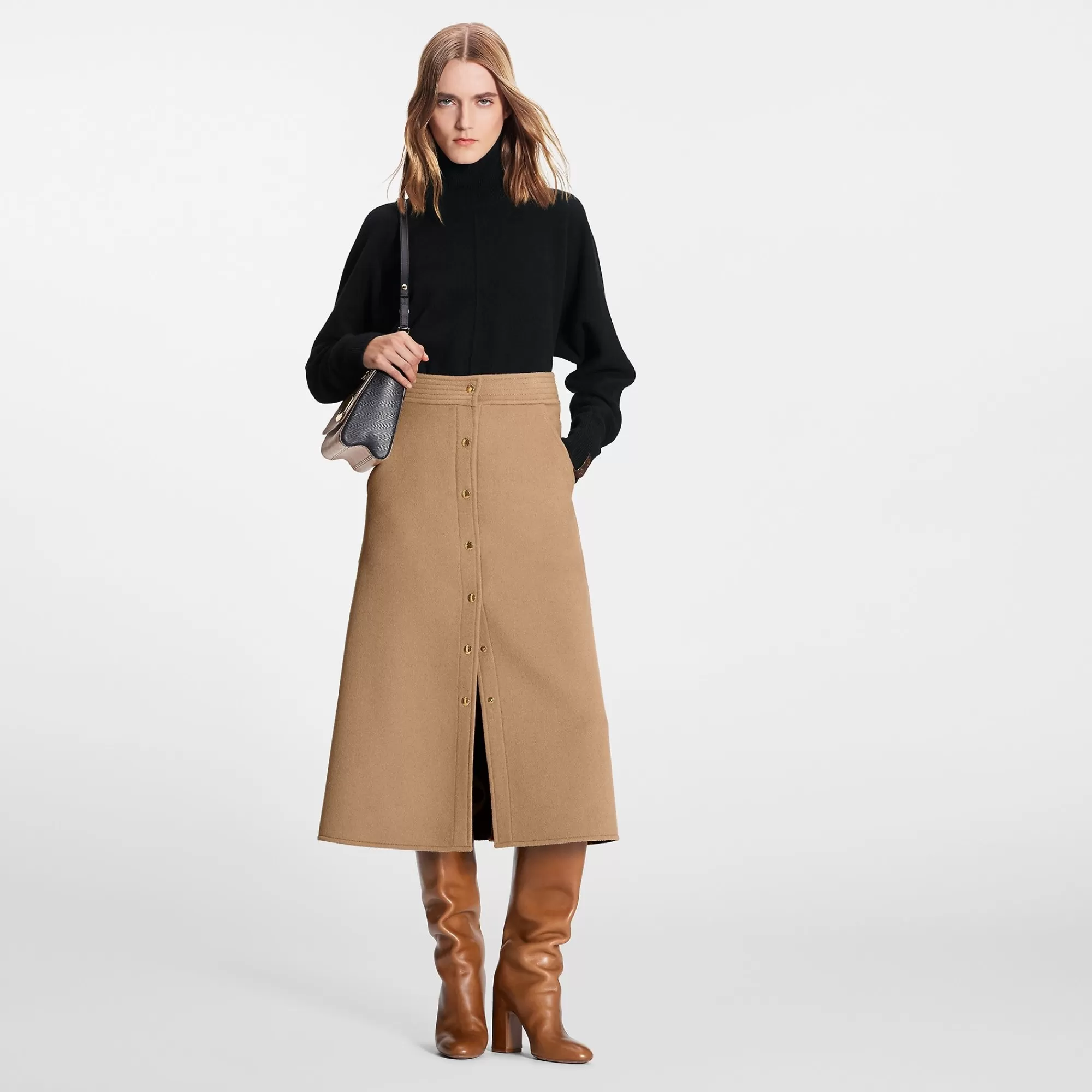 Fashion Louis Vuitton Double Face Button Down Midi Skirt