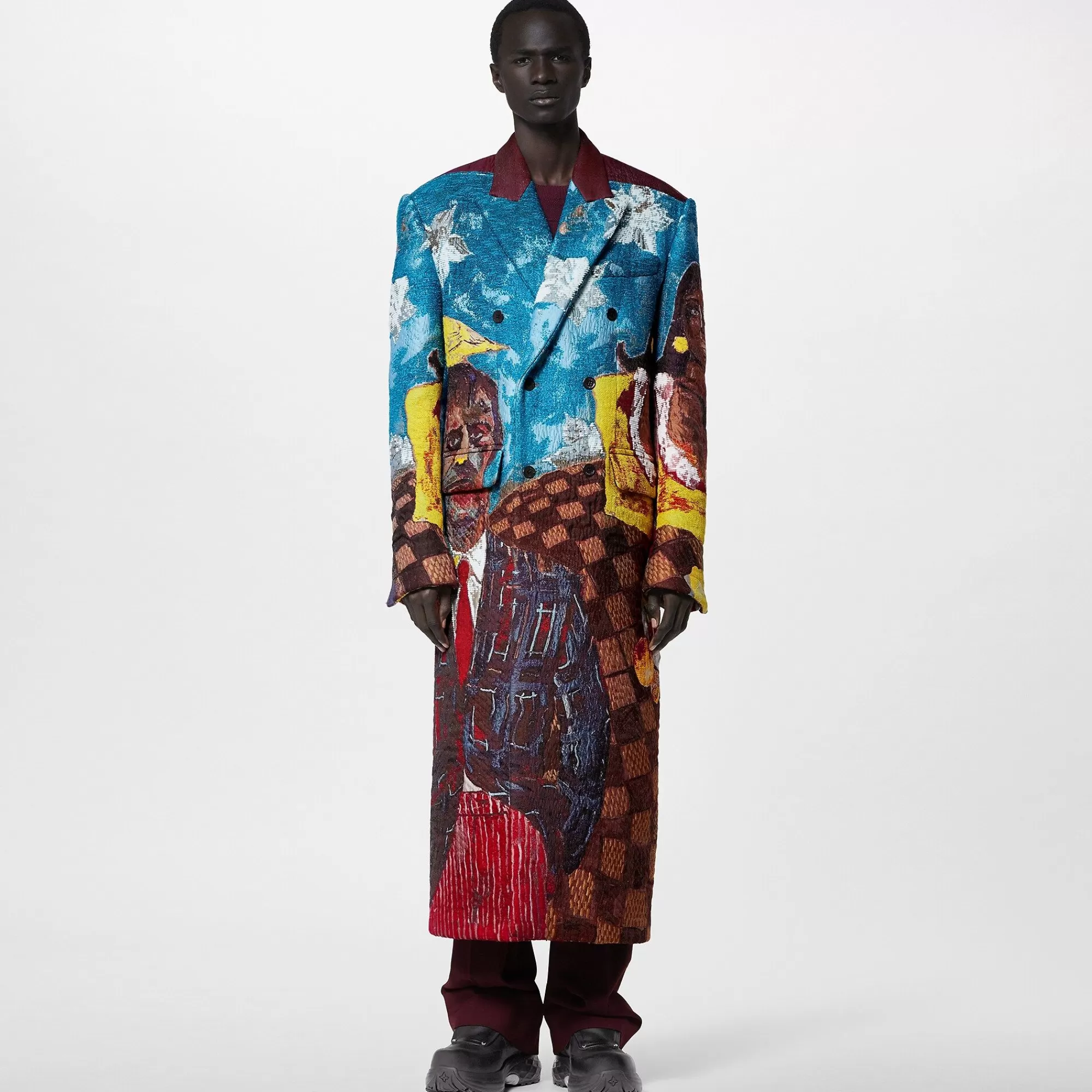 Shop Louis Vuitton Double-Breasted Technical Jacquard Coat