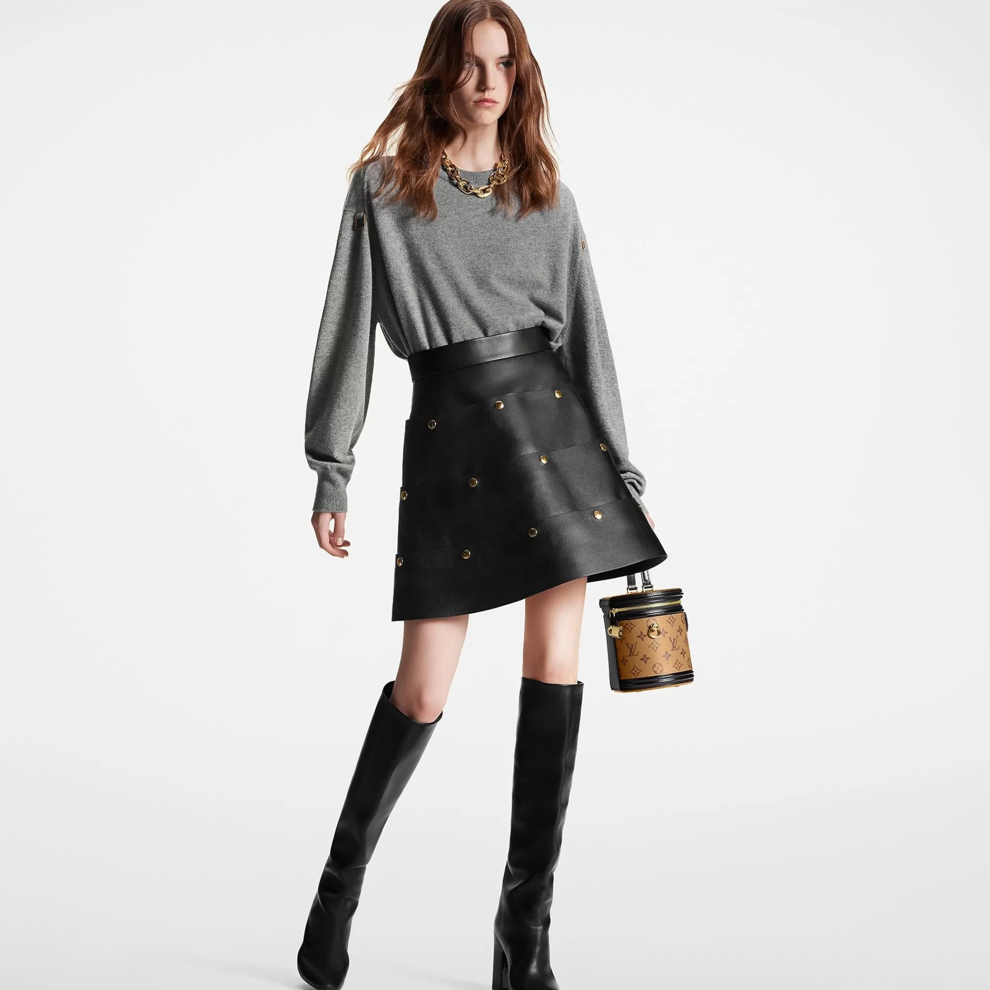 Online Louis Vuitton D-Ring Detail Cashmere Pullover Heather Grey