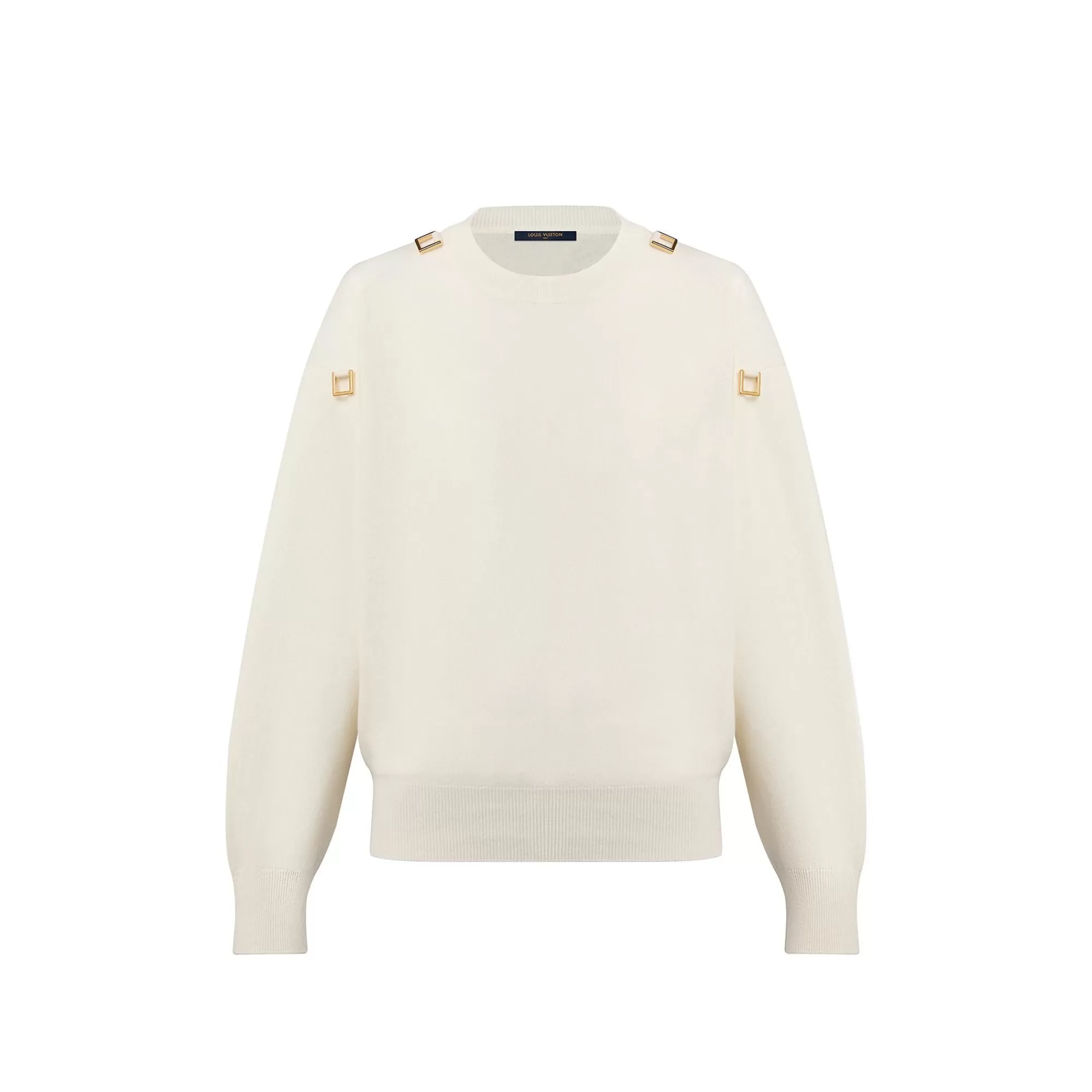 New Louis Vuitton D-Ring Detail Cashmere Pullover Milk White
