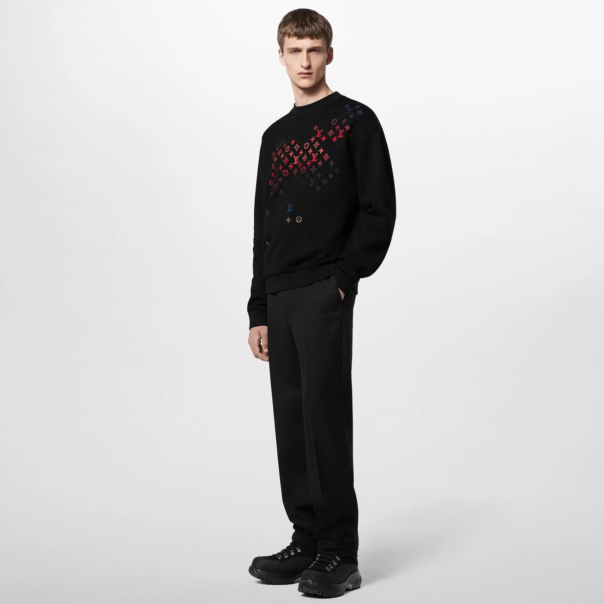 Fashion Louis Vuitton Embroidered Cotton Sweatshirt Black