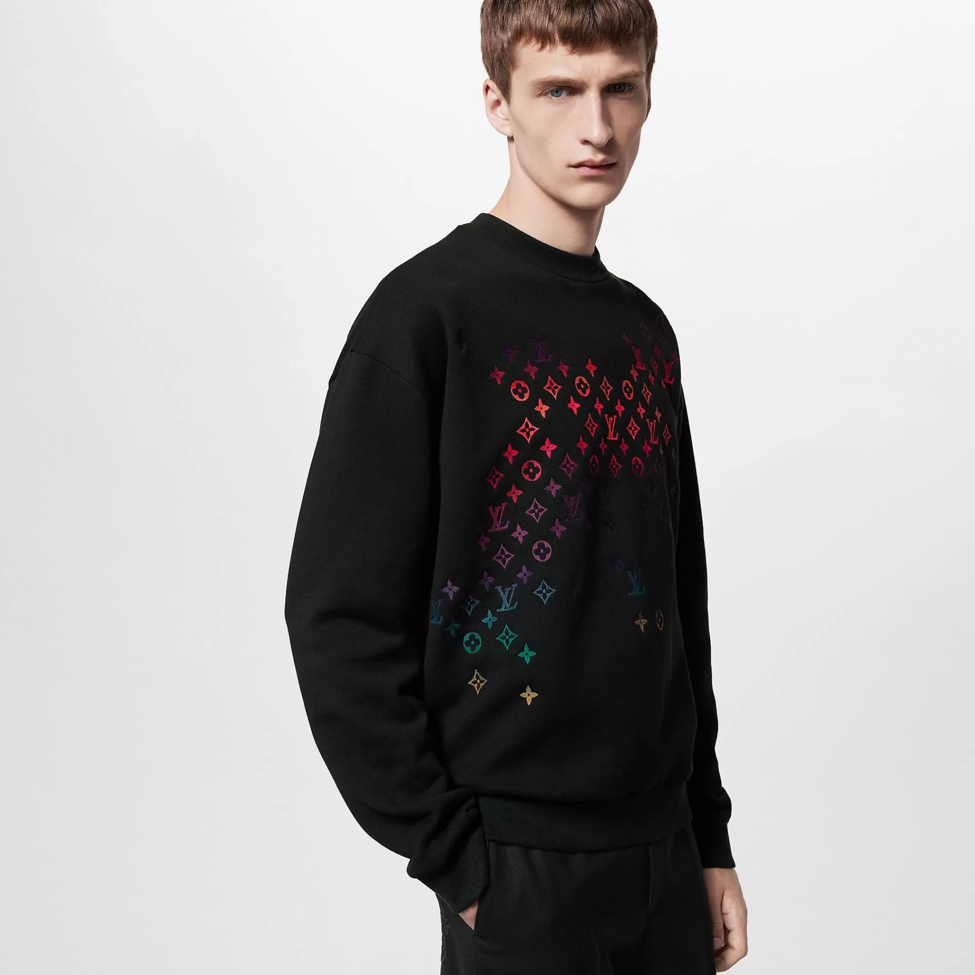 Fashion Louis Vuitton Embroidered Cotton Sweatshirt Black