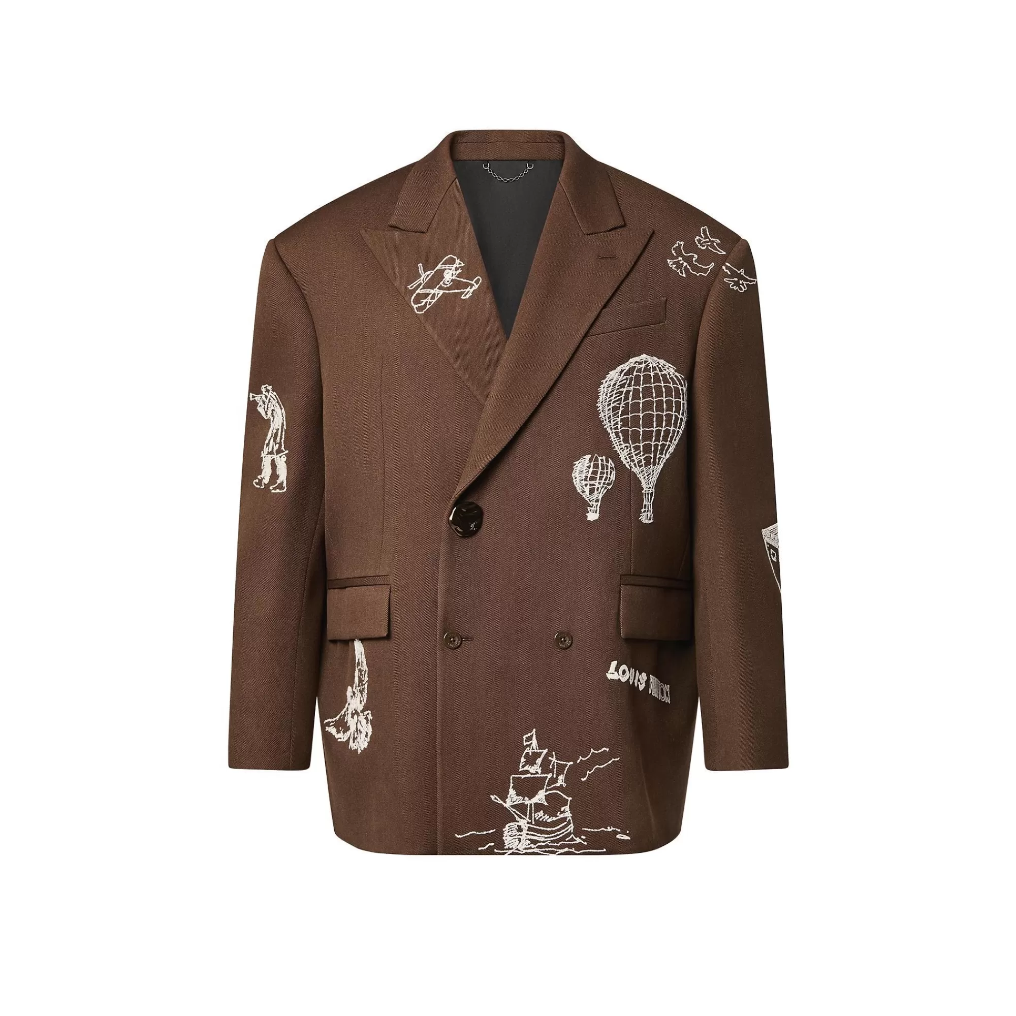 Clearance Louis Vuitton Embroidered Double-Breasted Wool Jacket