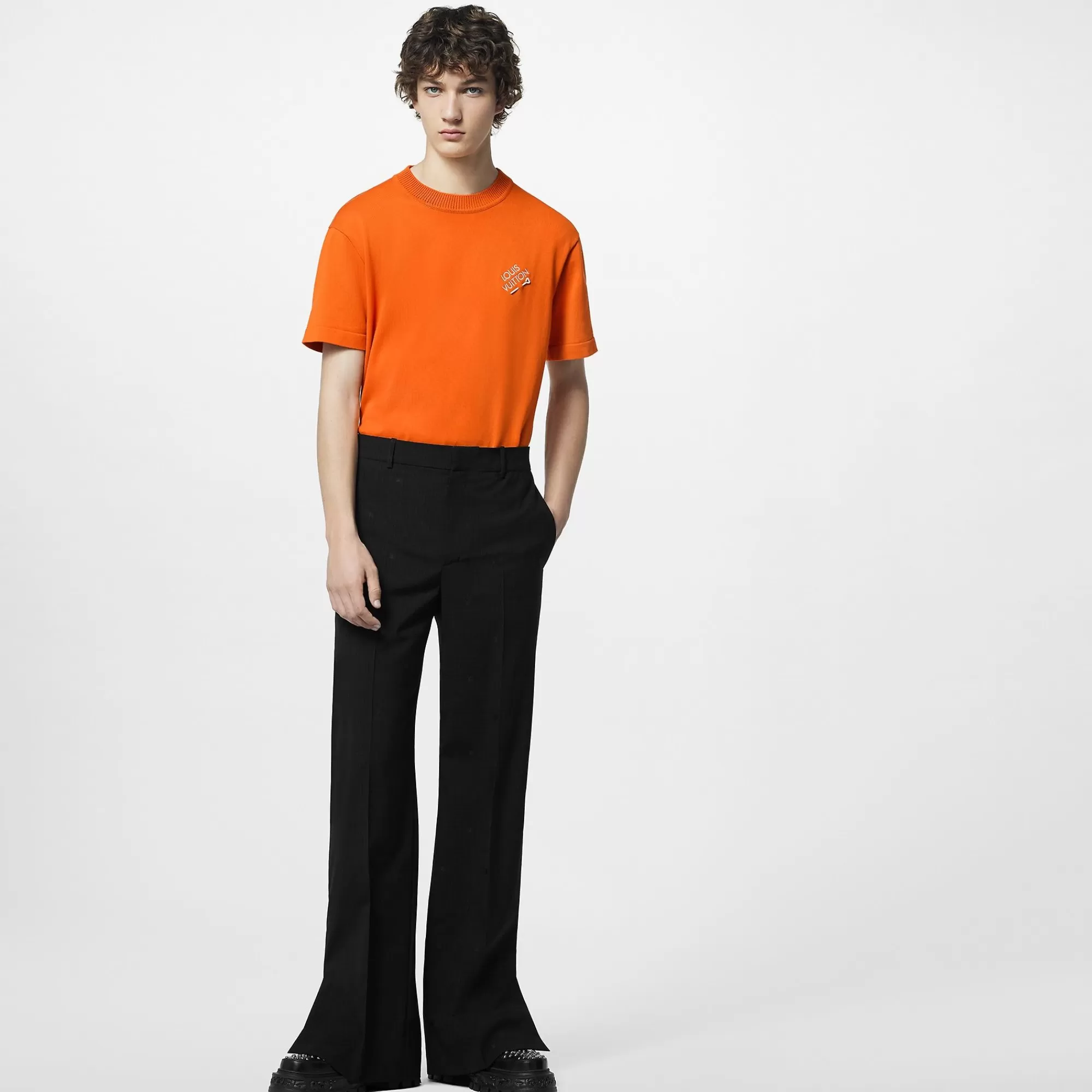 Flash Sale Louis Vuitton Embroidered Signature Short-Sleeved Cotton Crewneck Orange
