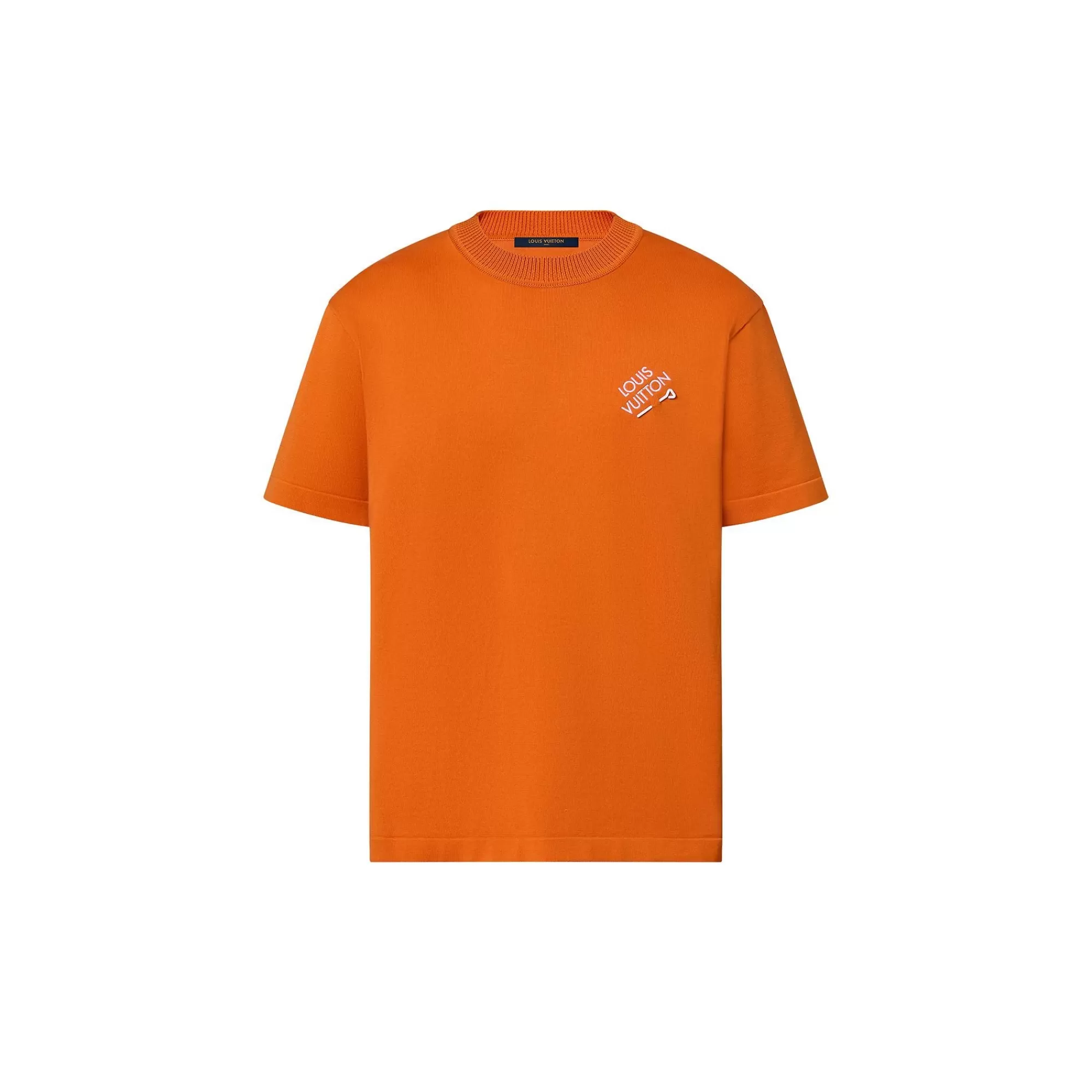 Flash Sale Louis Vuitton Embroidered Signature Short-Sleeved Cotton Crewneck Orange