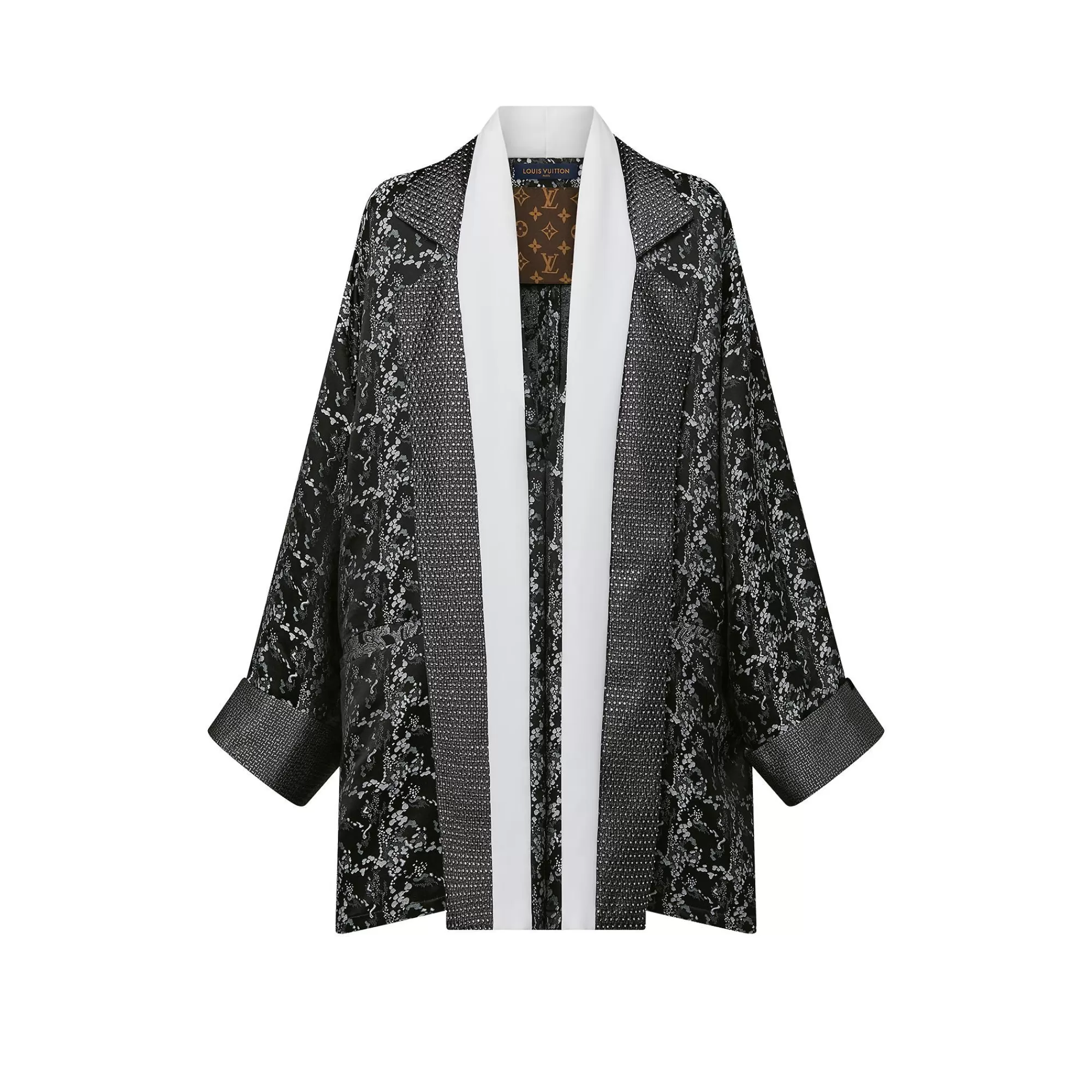 Clearance Louis Vuitton Embroidered Trim Abstract Jacquard Robe Jacket Black