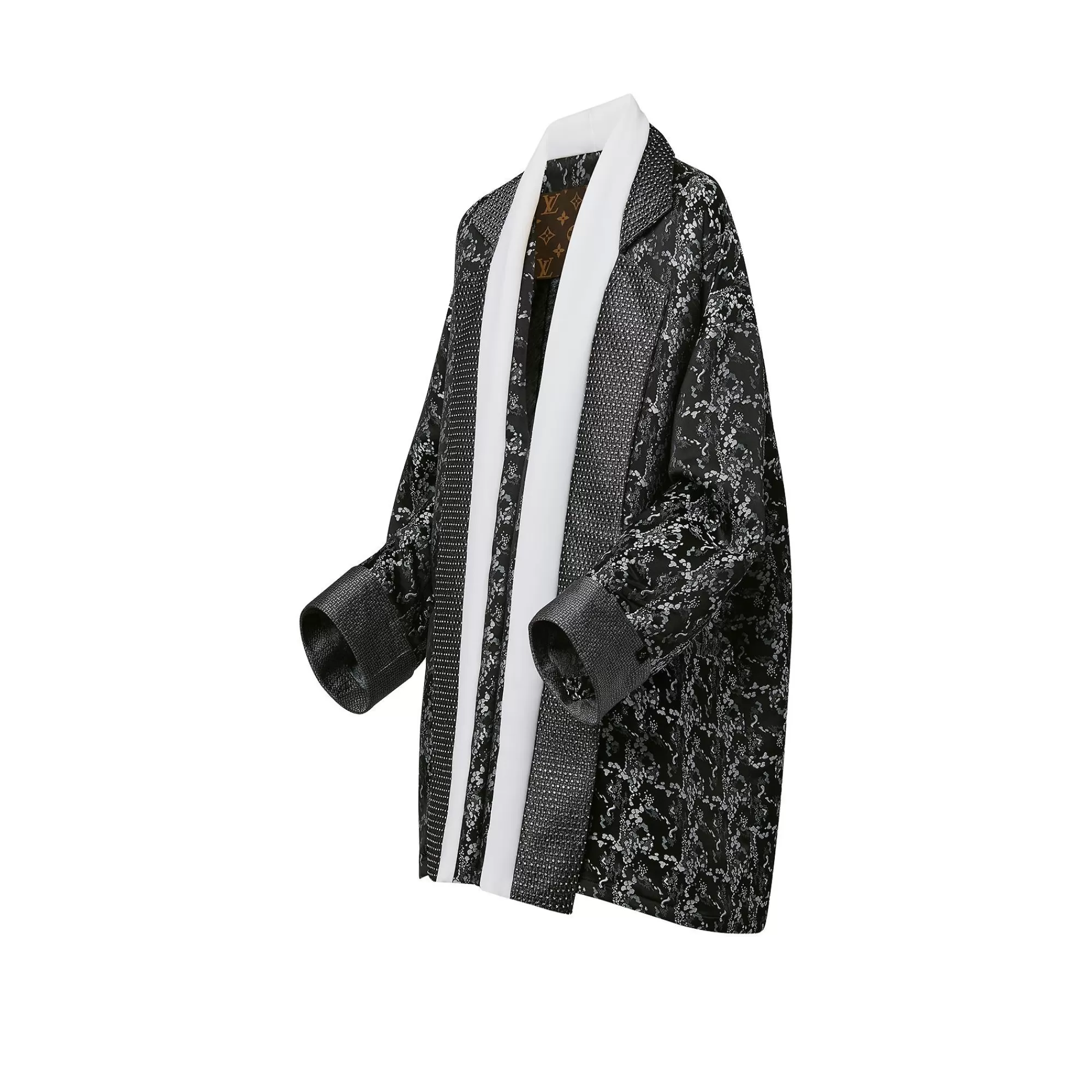 Clearance Louis Vuitton Embroidered Trim Abstract Jacquard Robe Jacket Black