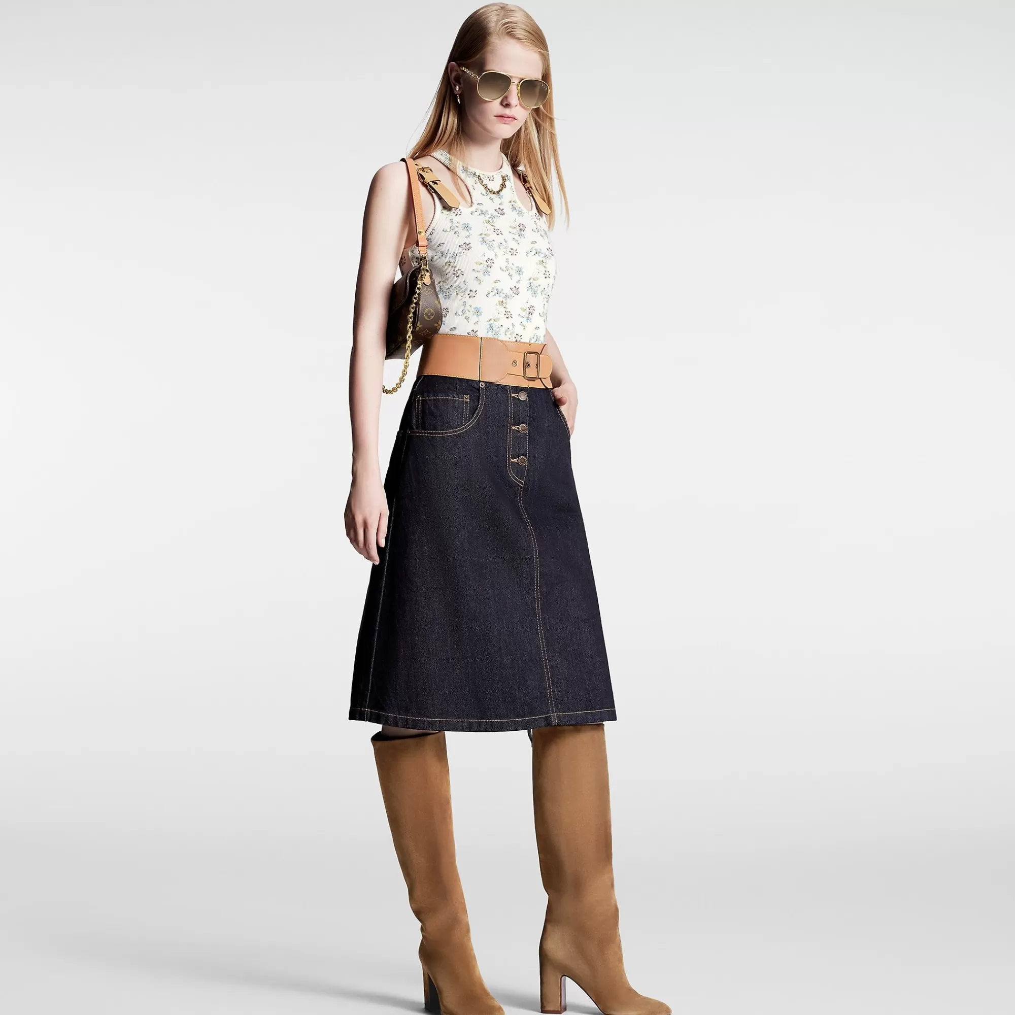 Flash Sale Louis Vuitton Eyelet Belt Denim Skirt