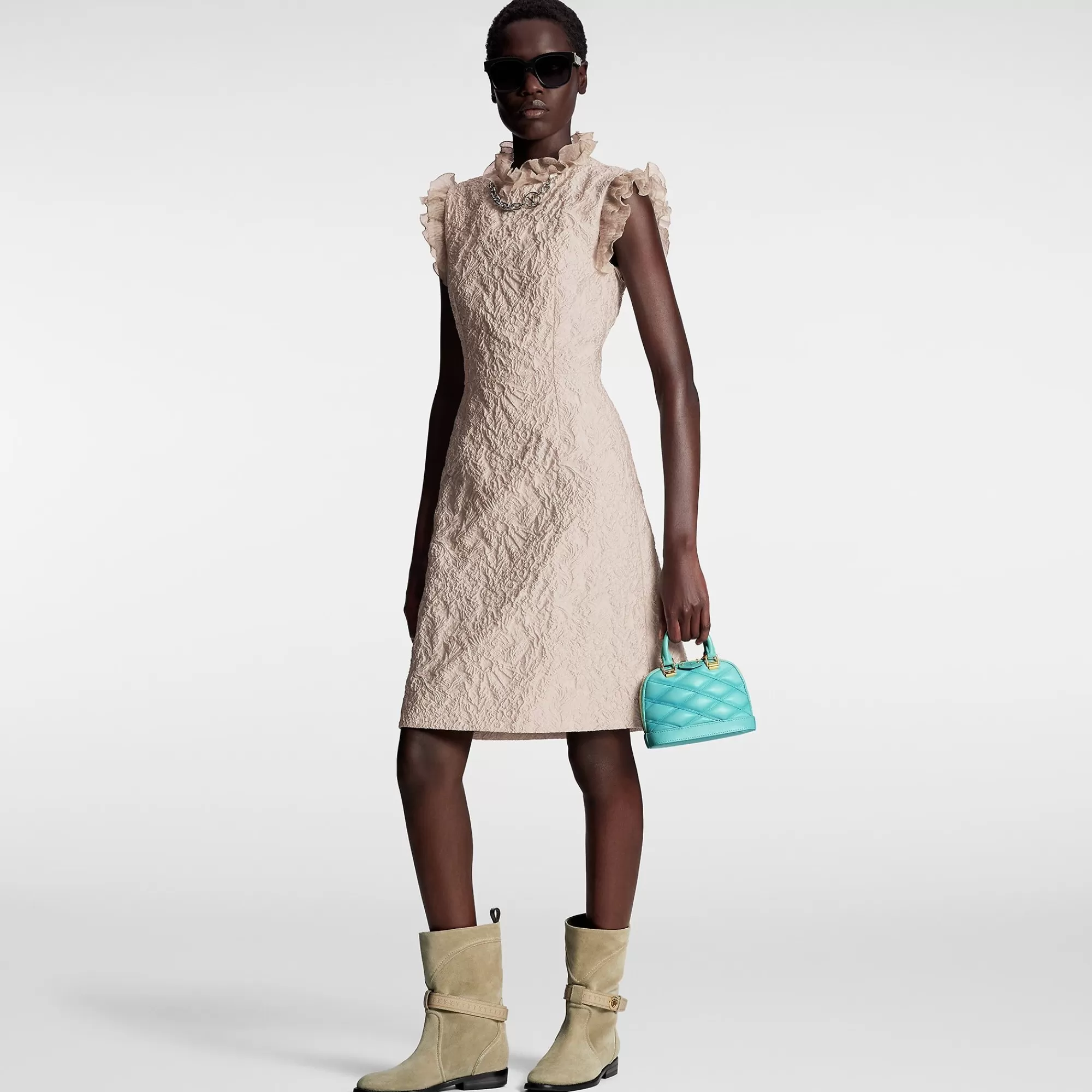Best Sale Louis Vuitton Fin Flounce Jacquard Dress Chalk