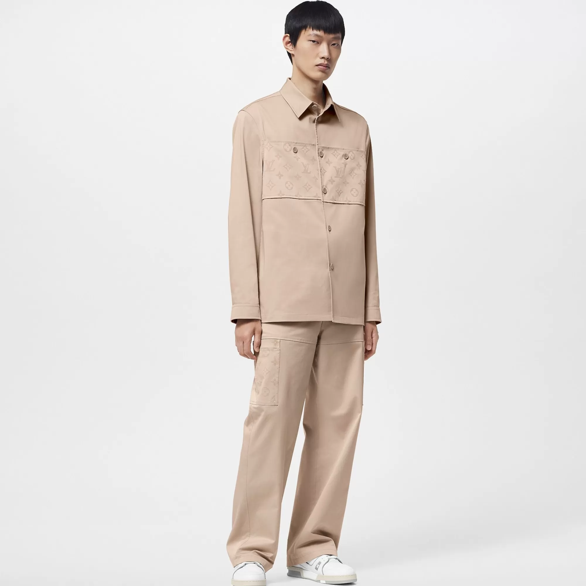 Cheap Louis Vuitton Flocked Casual Cotton Overshirt Beige