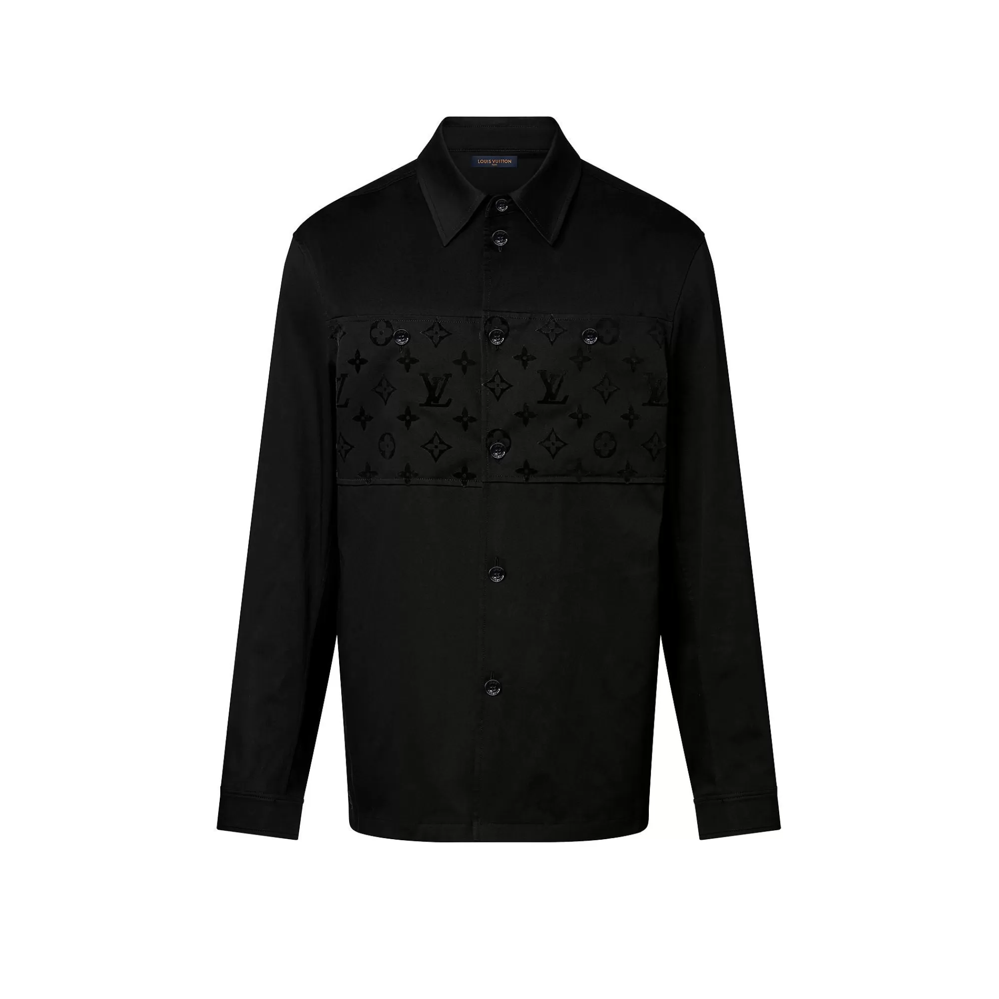 Discount Louis Vuitton Flocked Casual Cotton Overshirt Black
