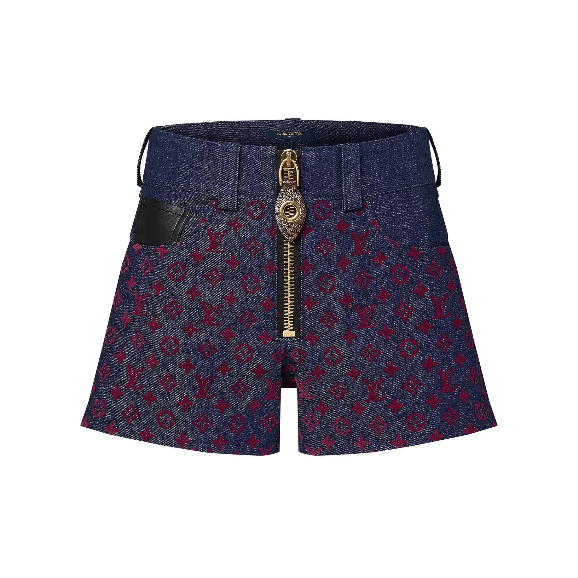 Outlet Louis Vuitton Flocked Monogram Denim Mini Shorts