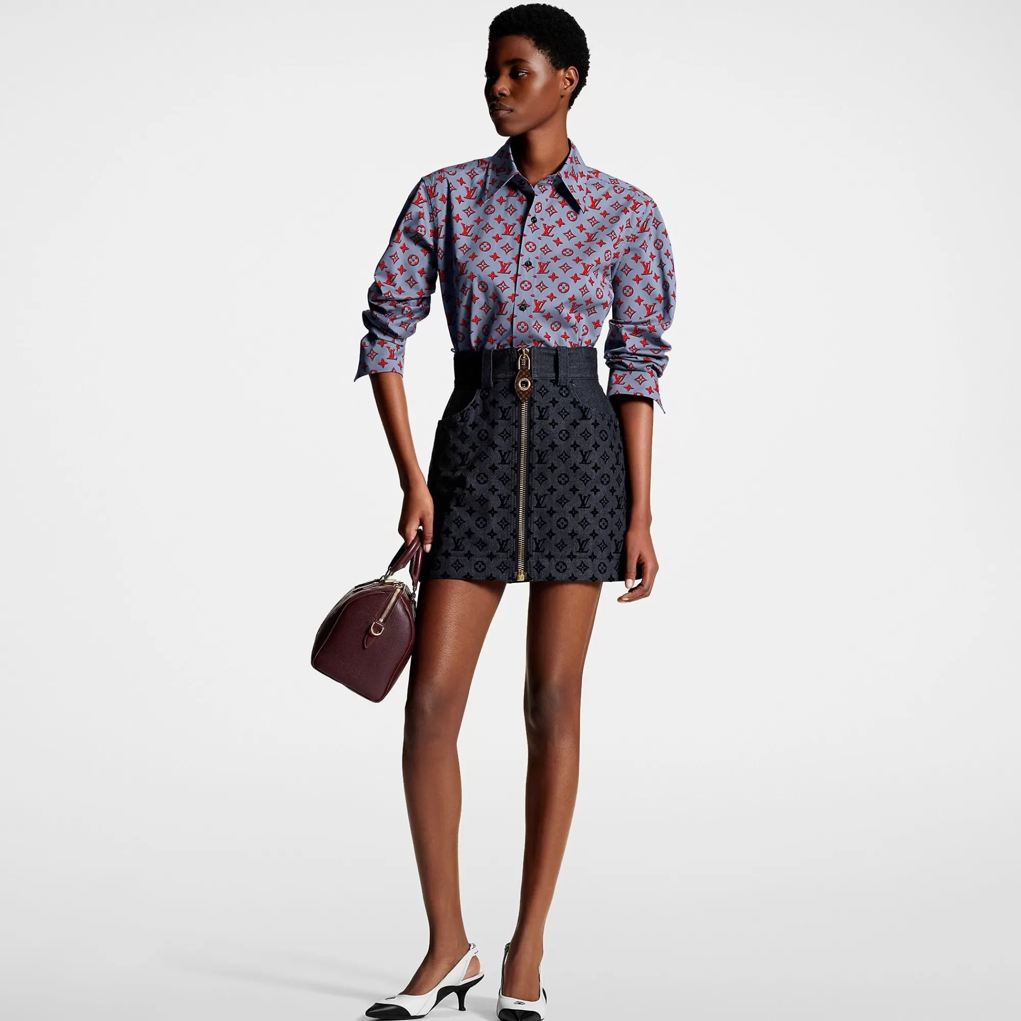 Store Louis Vuitton Flocked Monogram Denim Mini Skirt