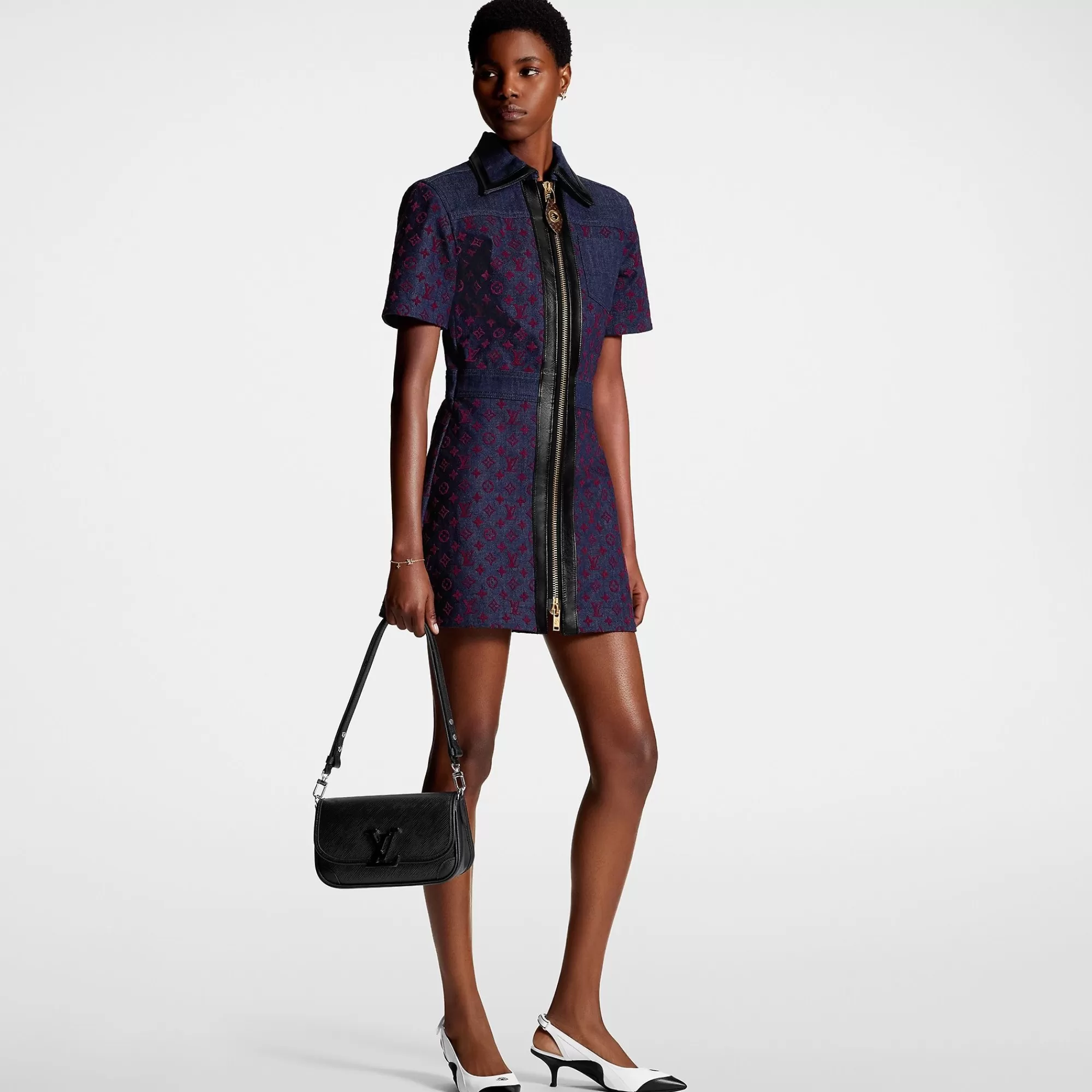 Hot Louis Vuitton Flocked Monogram Denim Zip-Up Dress