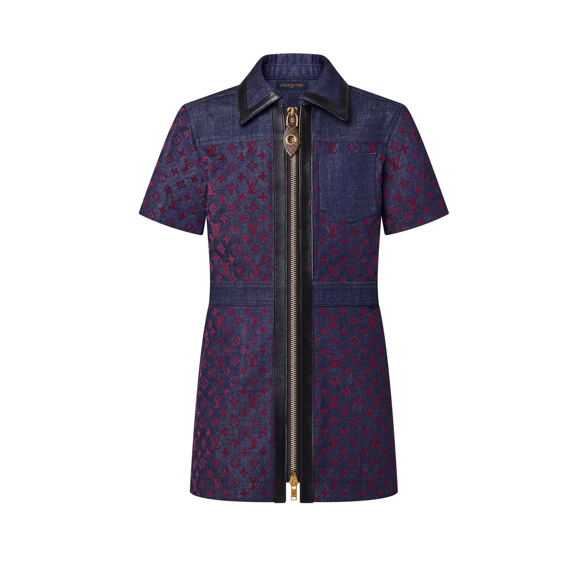 Hot Louis Vuitton Flocked Monogram Denim Zip-Up Dress