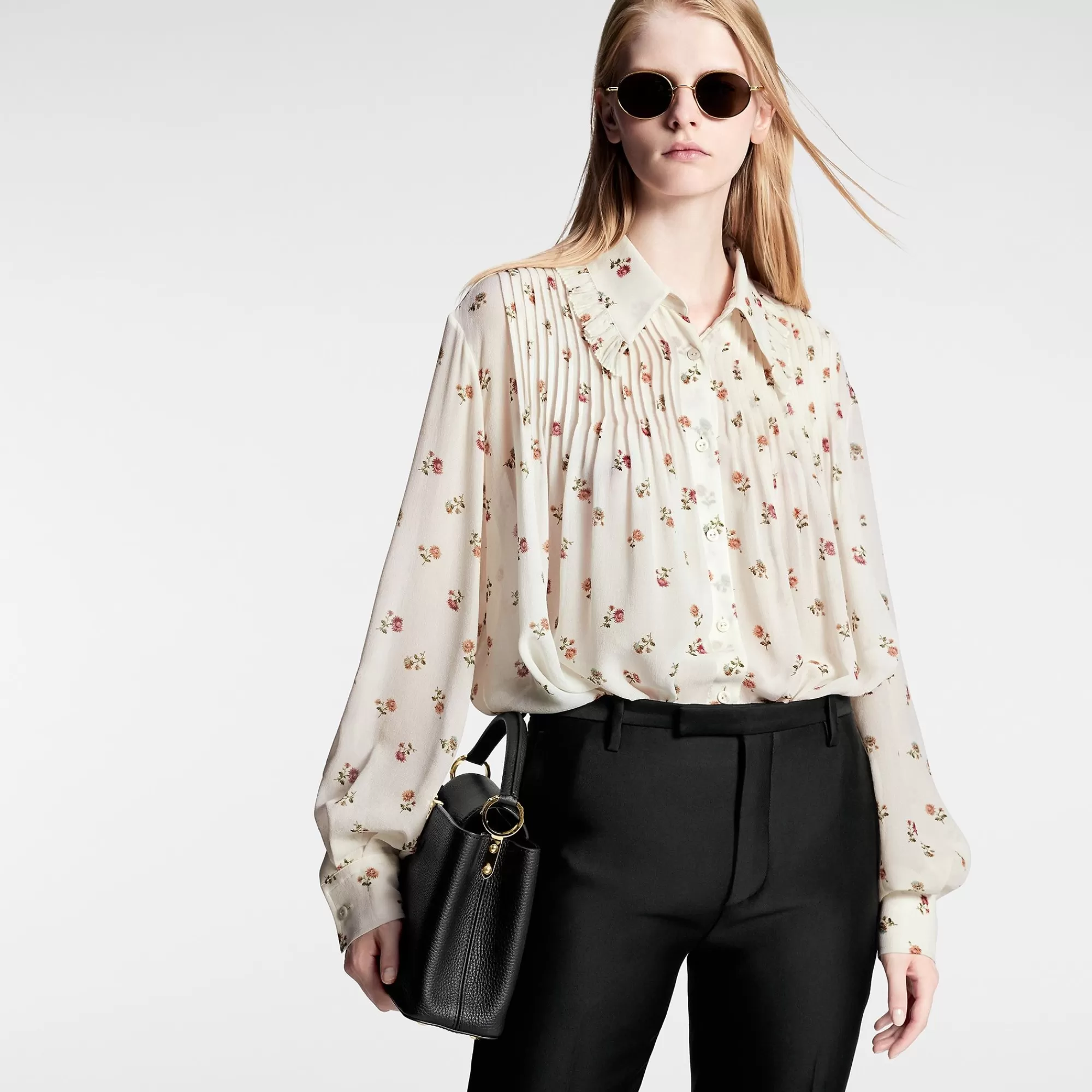 Clearance Louis Vuitton Floral Print Ruffle Collar Shirt