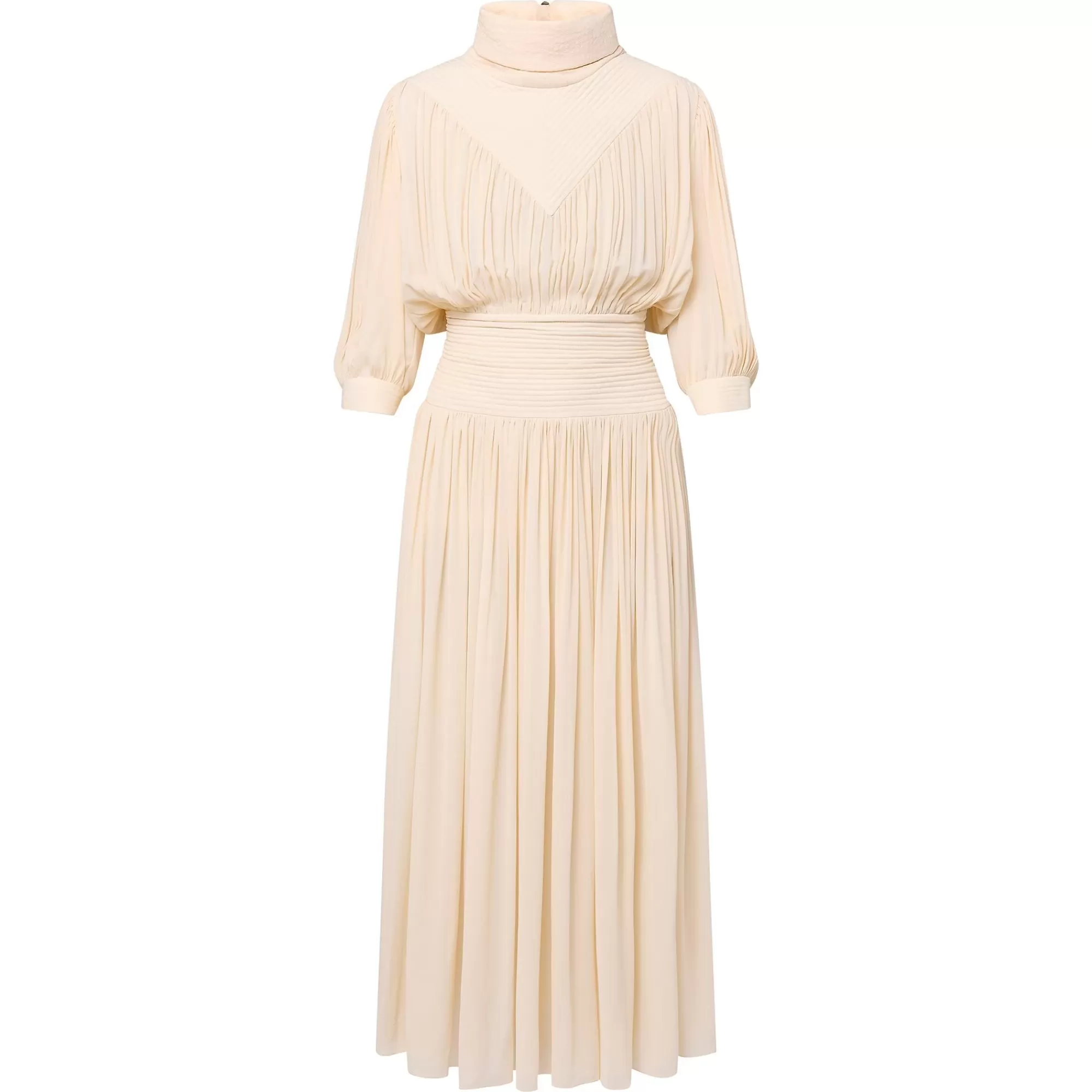 Hot Louis Vuitton Fold-Over Collar Gathered Silk Midi Dress
