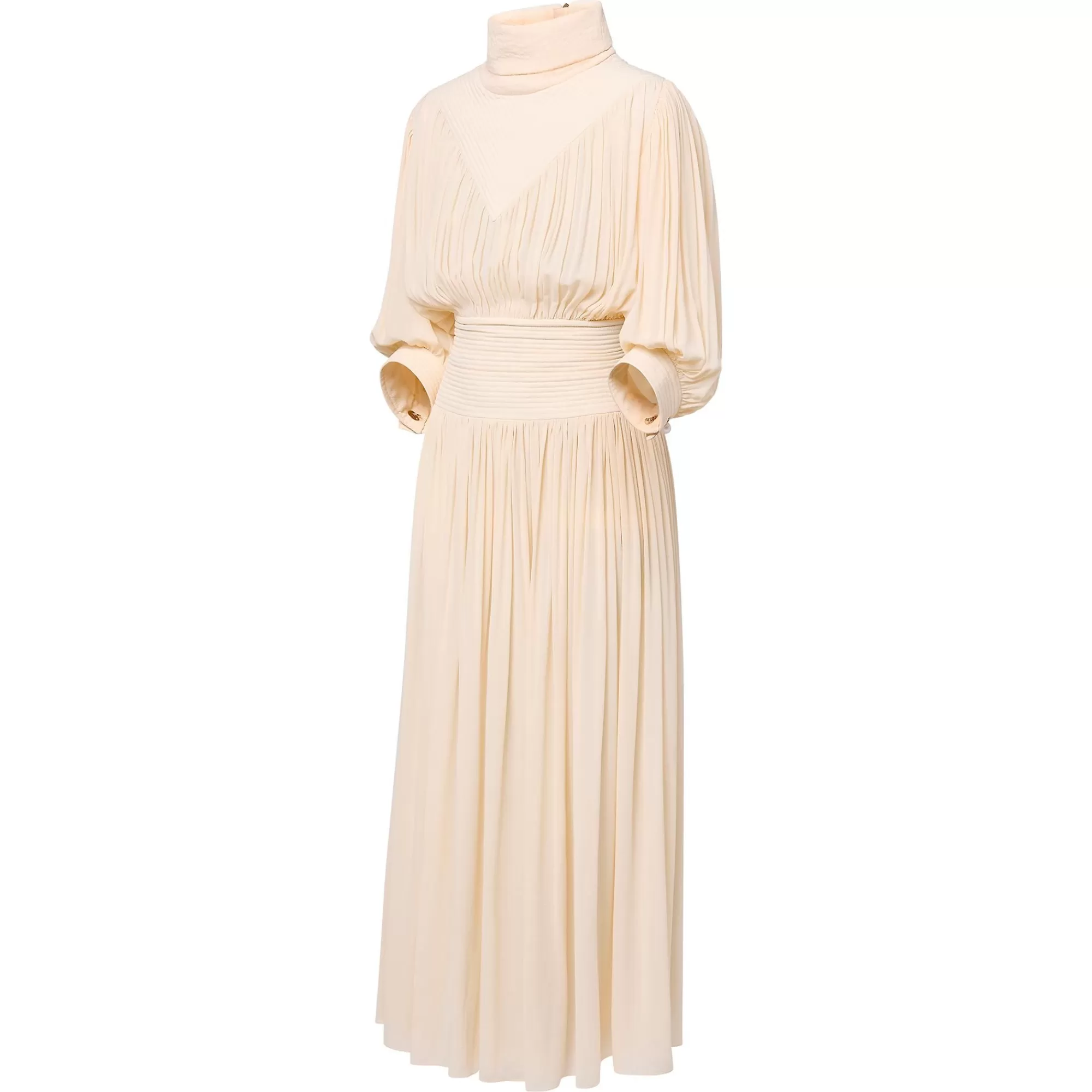 Hot Louis Vuitton Fold-Over Collar Gathered Silk Midi Dress