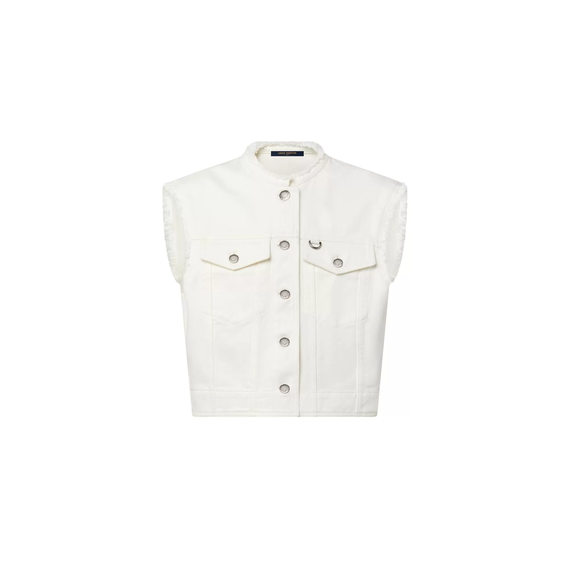 Hot Louis Vuitton Frayed Hem Sleeveless Denim Jacket