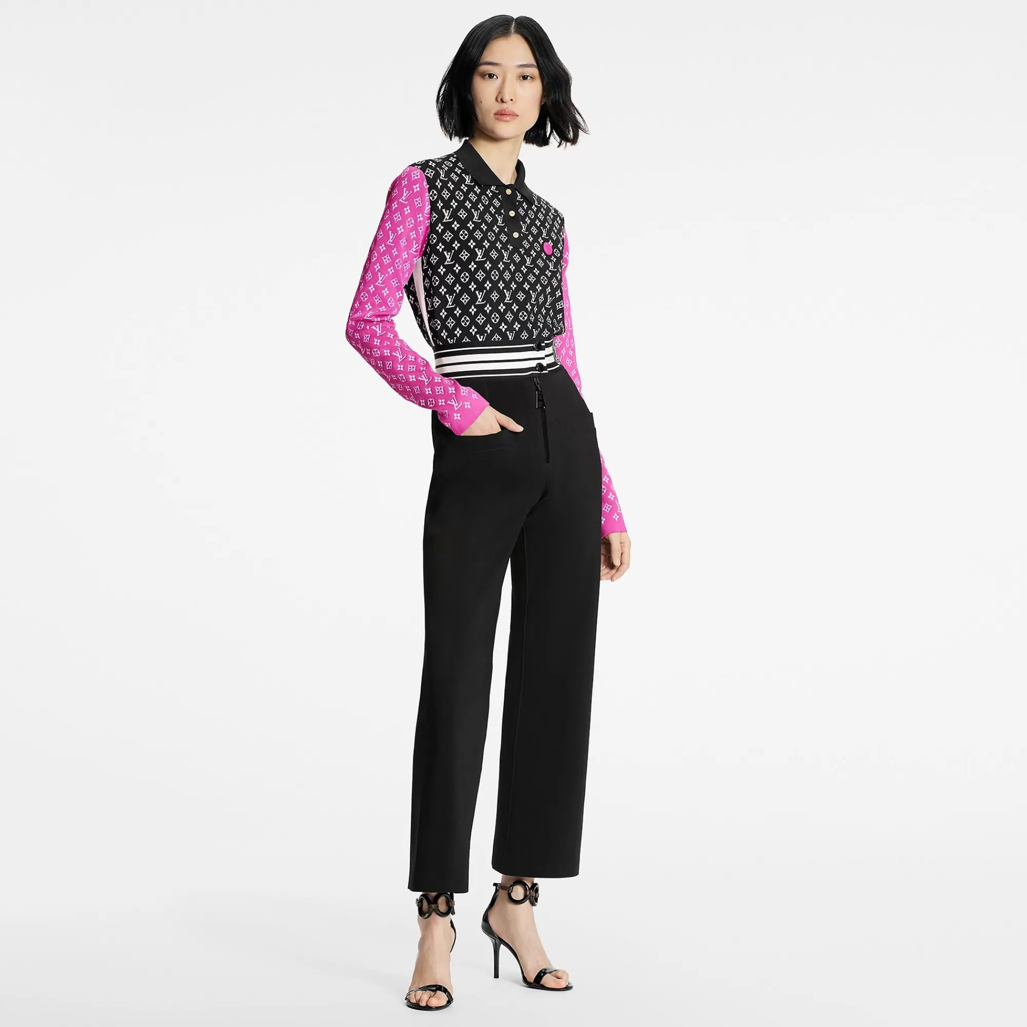 Clearance Louis Vuitton Fuchsia Accent Polo Knit Top