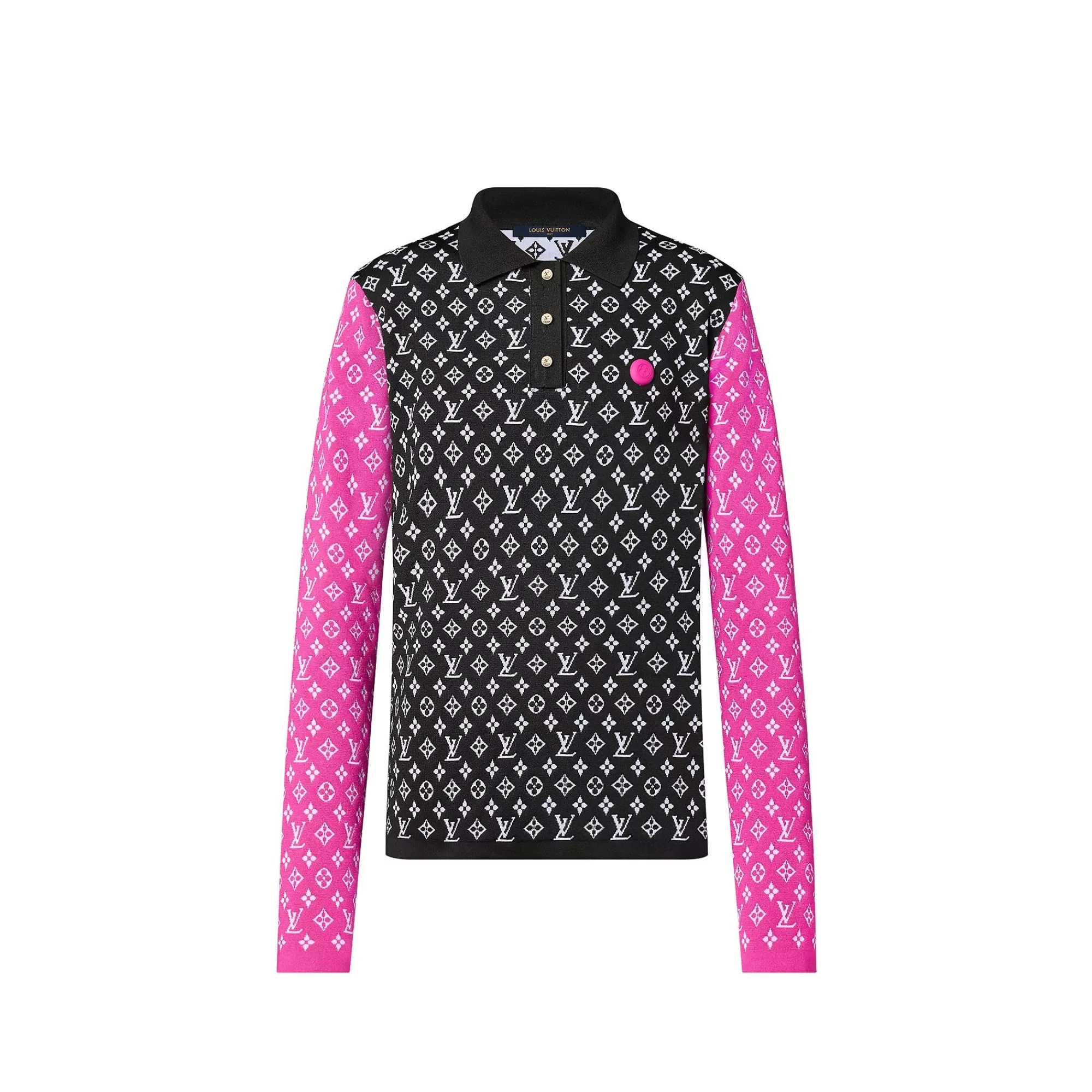 Clearance Louis Vuitton Fuchsia Accent Polo Knit Top