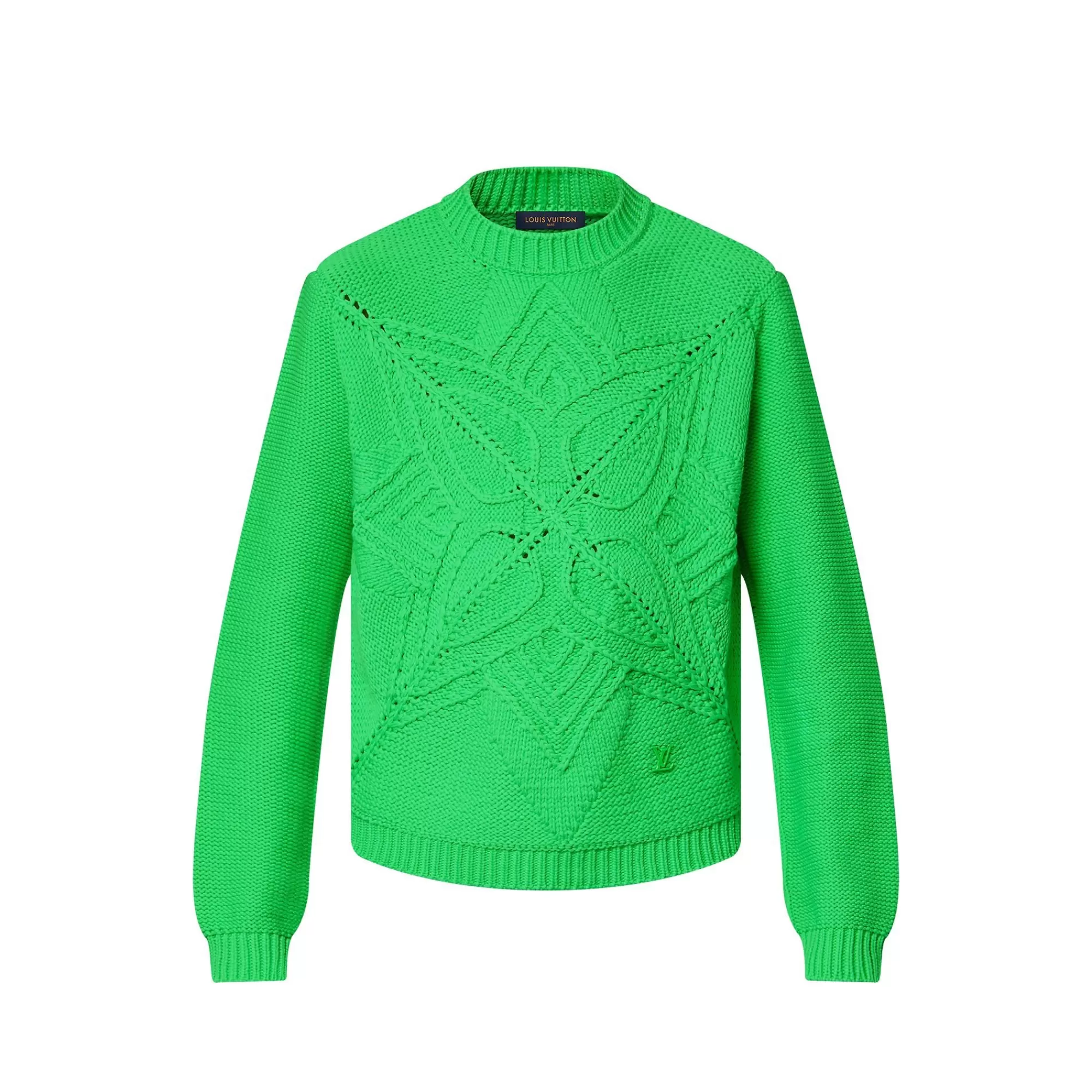 Fashion Louis Vuitton Hand-Knit Monogram Flower Cotton Crewneck