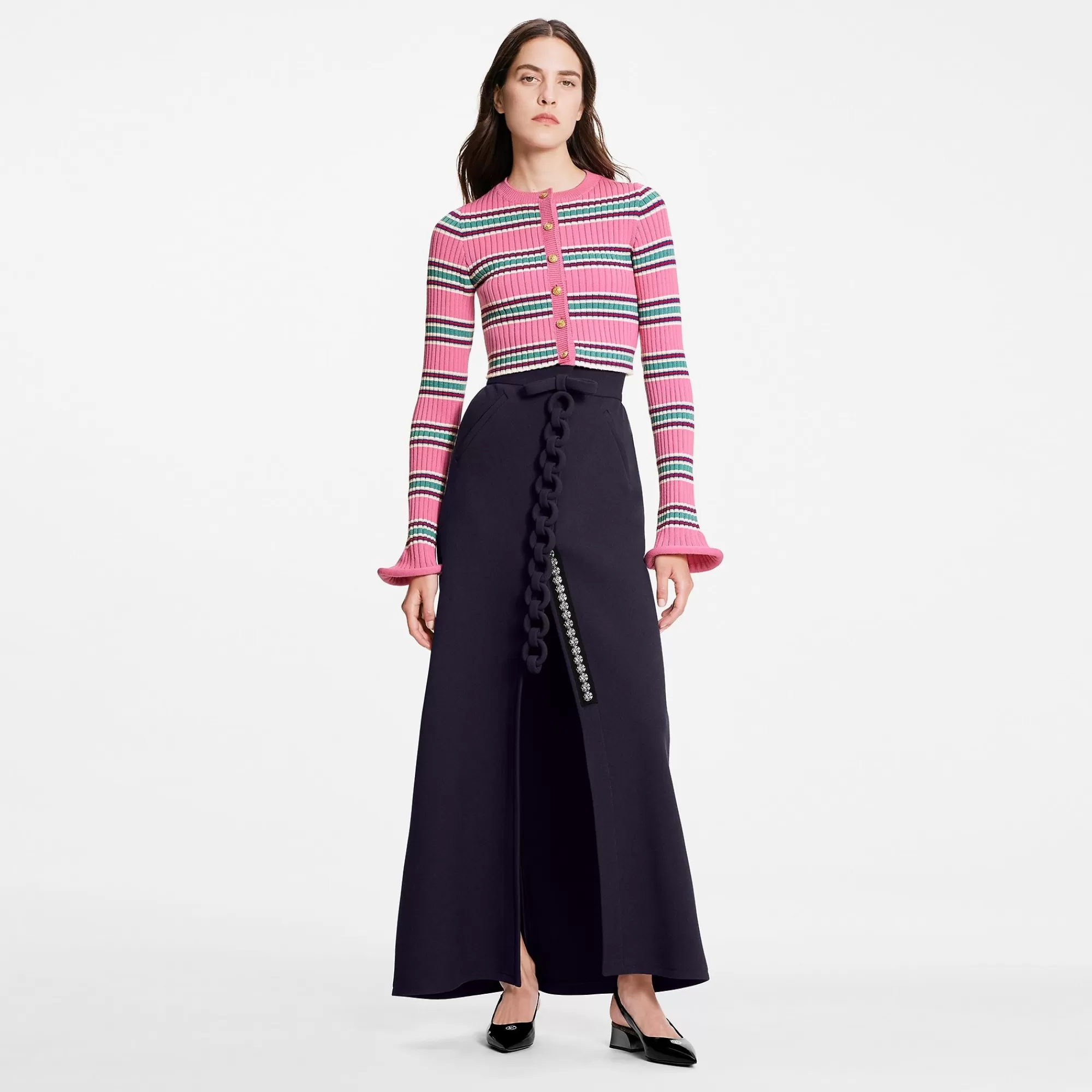 Cheap Louis Vuitton Horizontal Stripes Trumpet Sleeve Cardigan