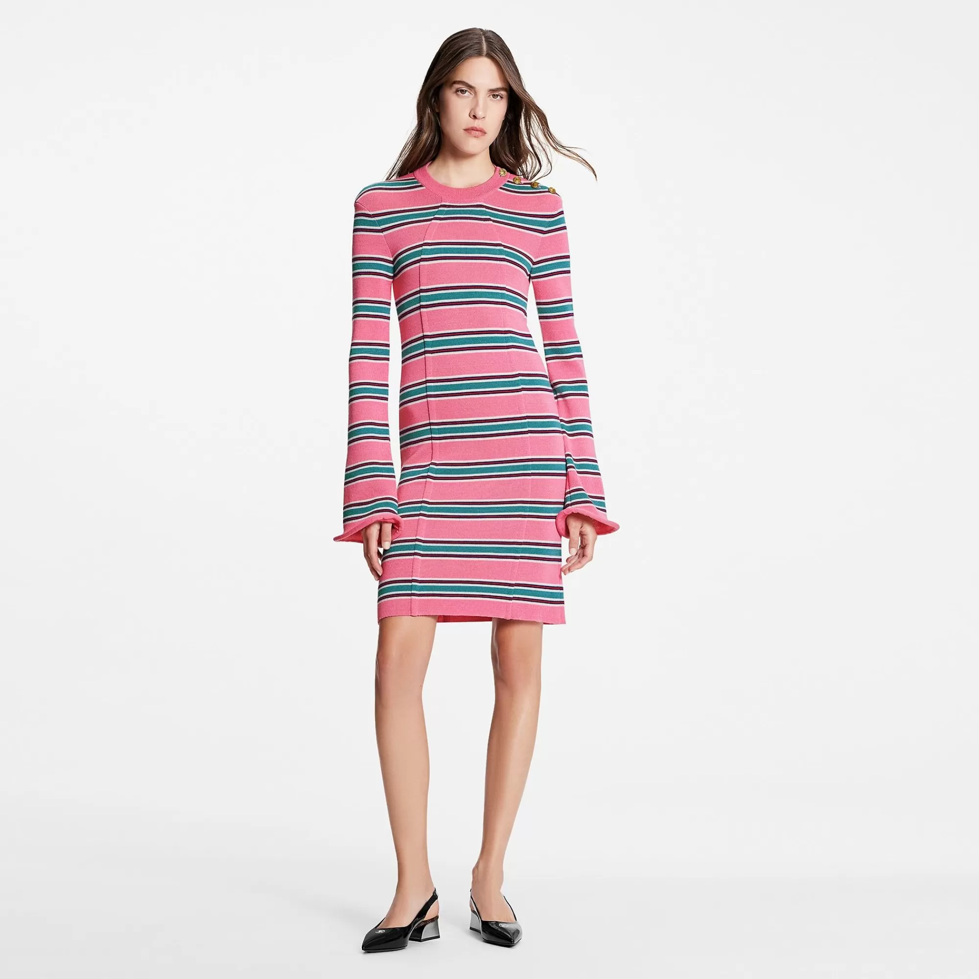 Cheap Louis Vuitton Horizontal Stripes Trumpet Sleeve Dress
