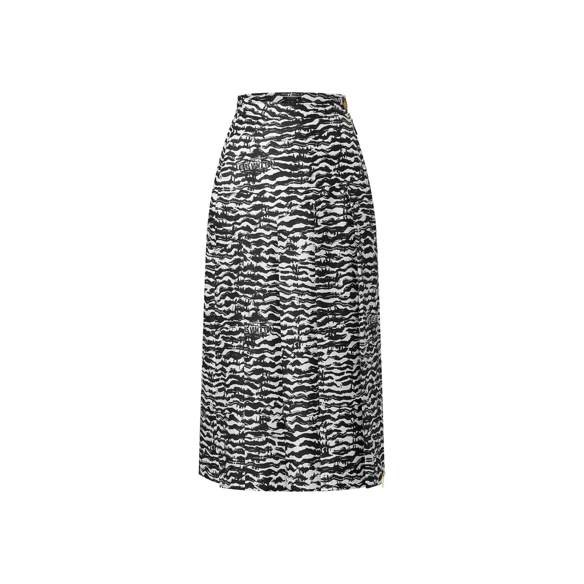 New Louis Vuitton Ink Tiger Asymmetrical Pleat Midi Skirt