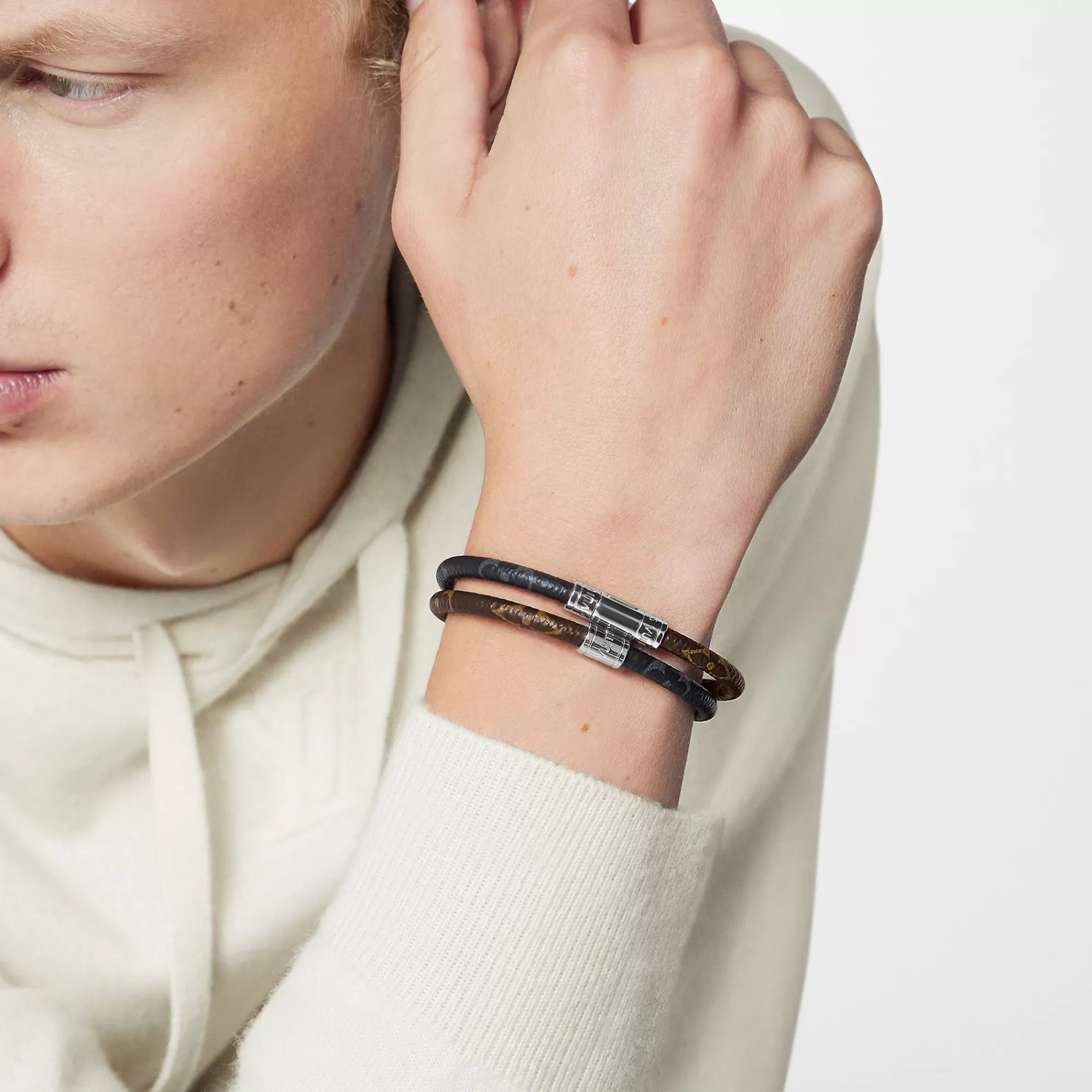 Outlet Louis Vuitton Keep It Double Leather Bracelet Brown