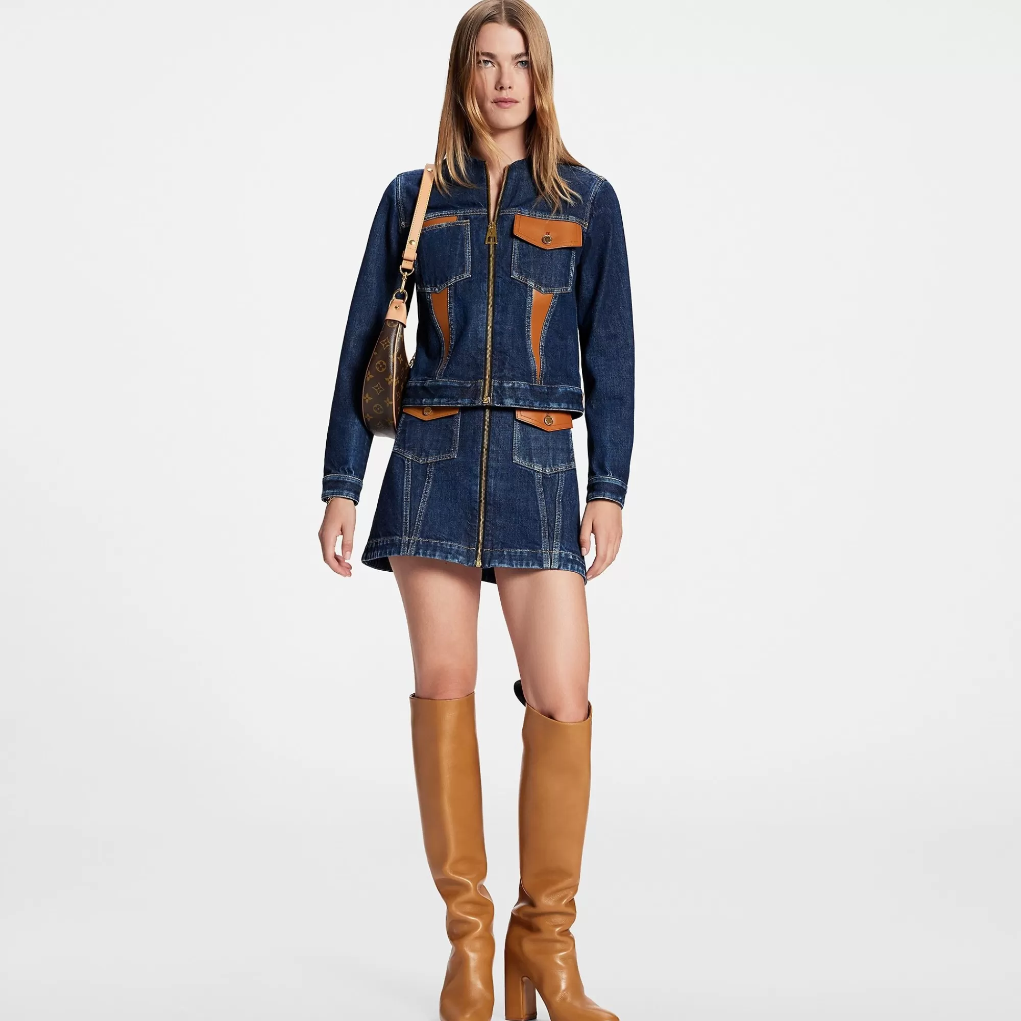 Hot Louis Vuitton Leather Accent Denim Jacket