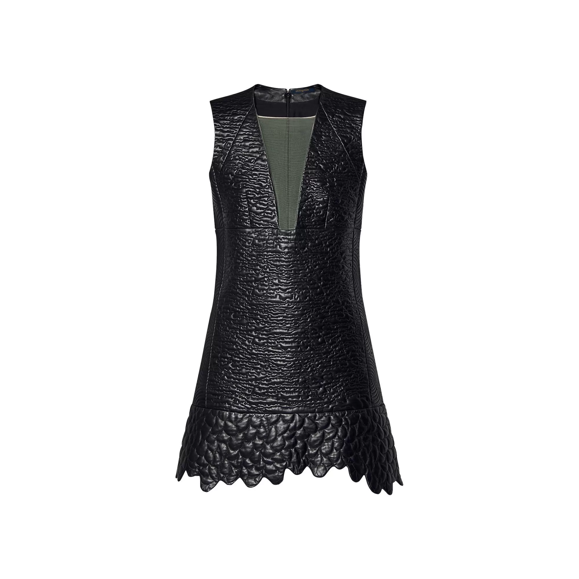 Best Sale Louis Vuitton Leather Boutis Dress W/ See-Through Yoke