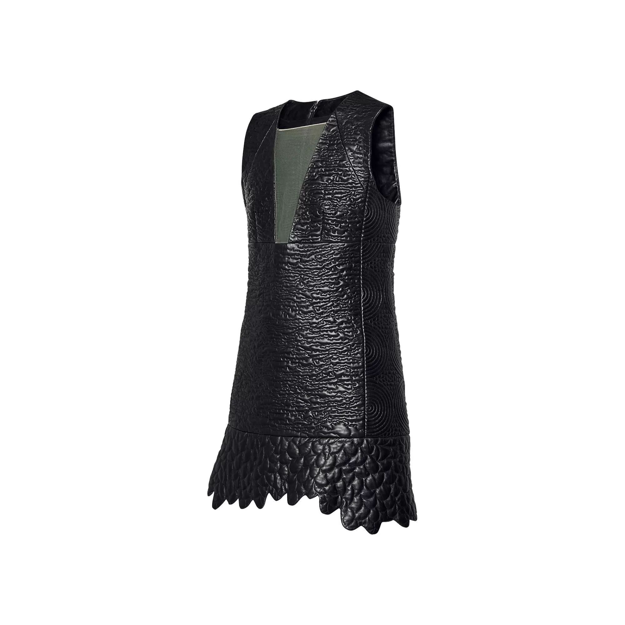 Best Sale Louis Vuitton Leather Boutis Dress W/ See-Through Yoke